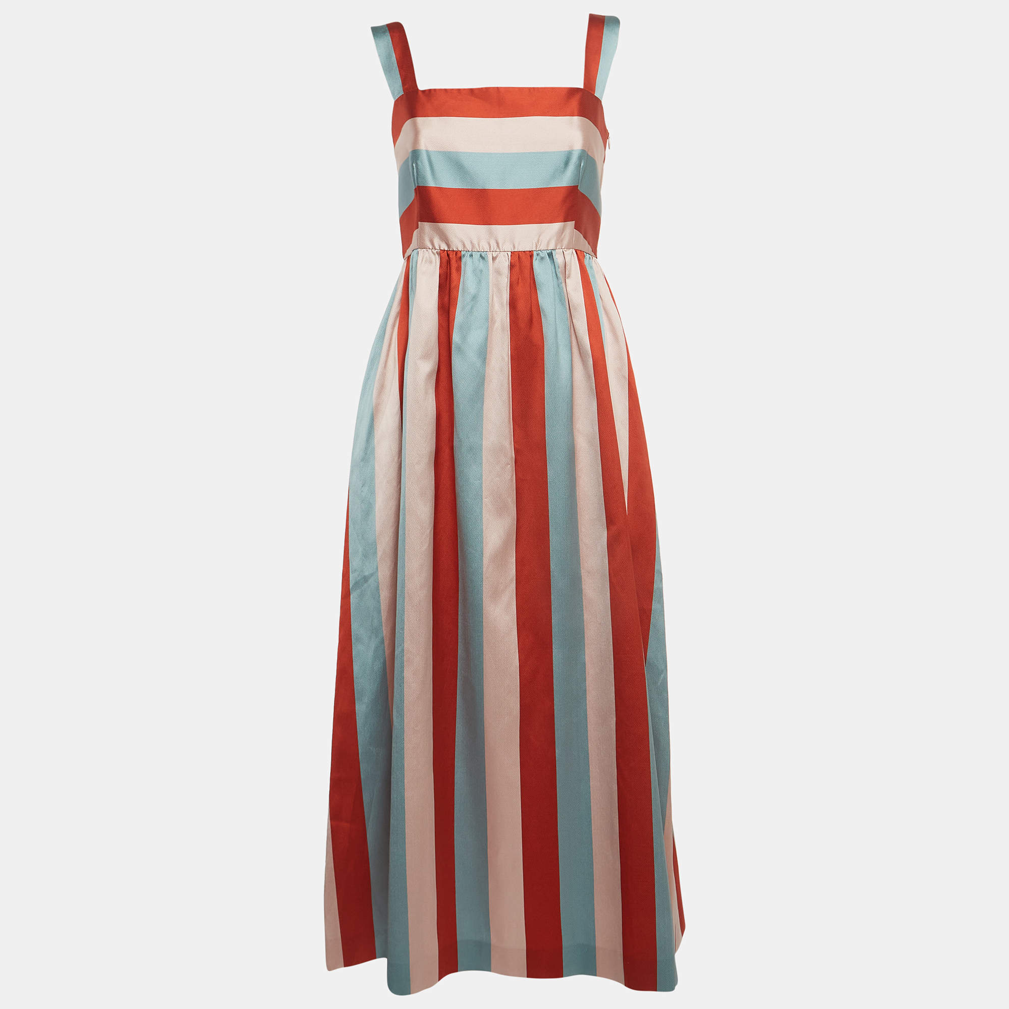 Pre Owned RED Valentino Multicolor Striped Satin Midi Dress M