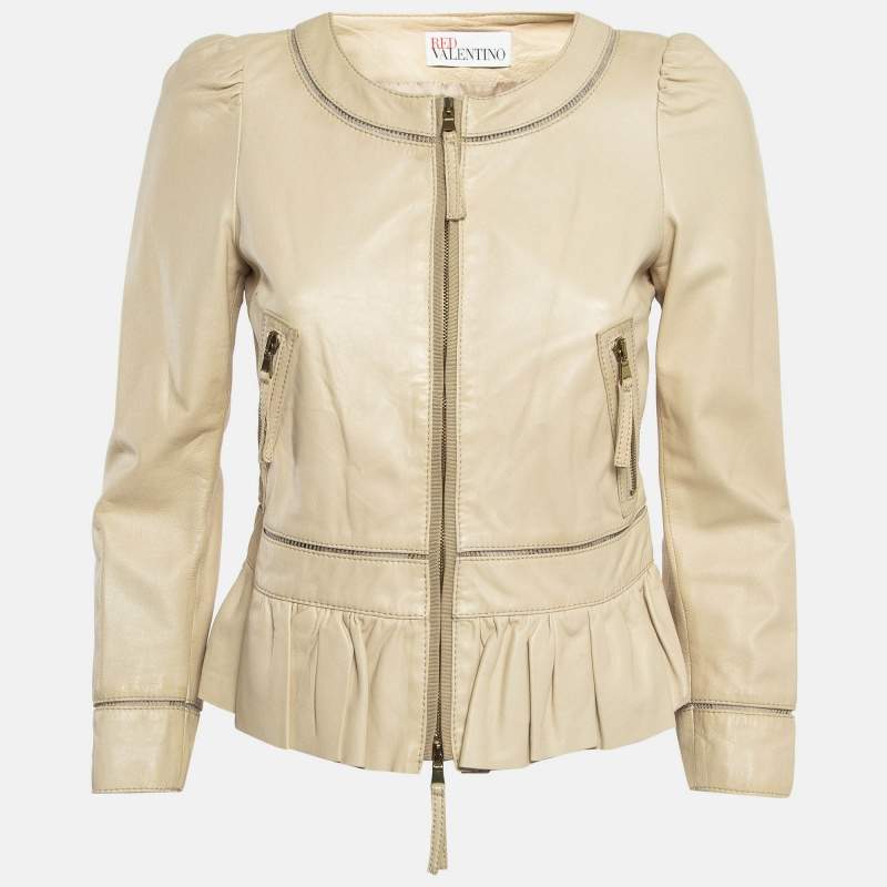 RED Valentino Cream Peplum Leather Jacket S