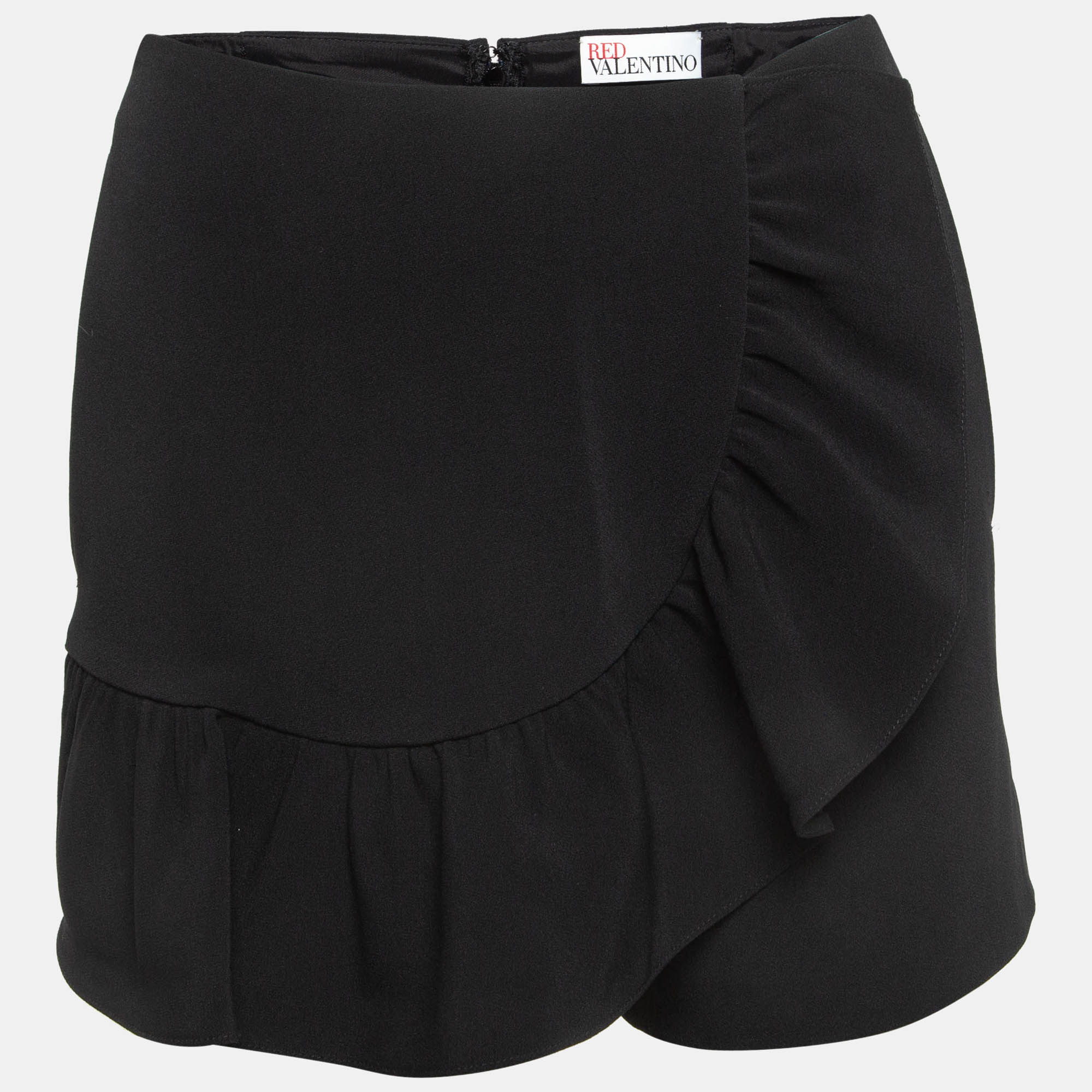 RED Valentino Black Crepe Ruffled Detail Shorts S