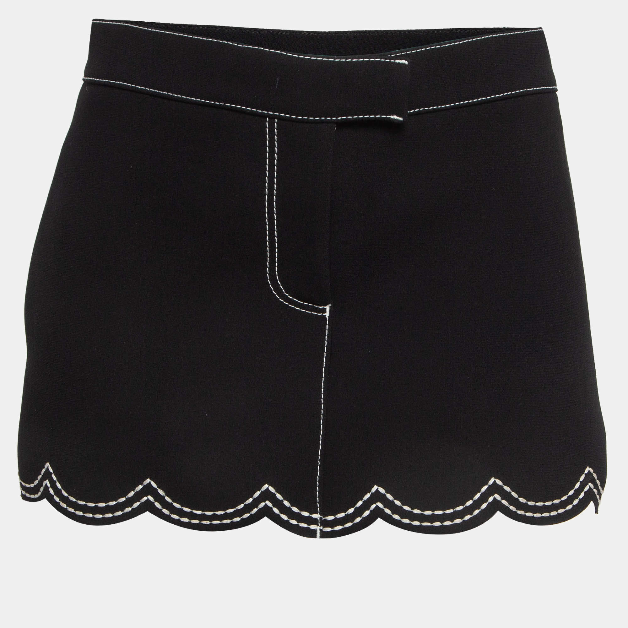 RED Valentino Black Crepe Scallop Skirt Effect Shorts M