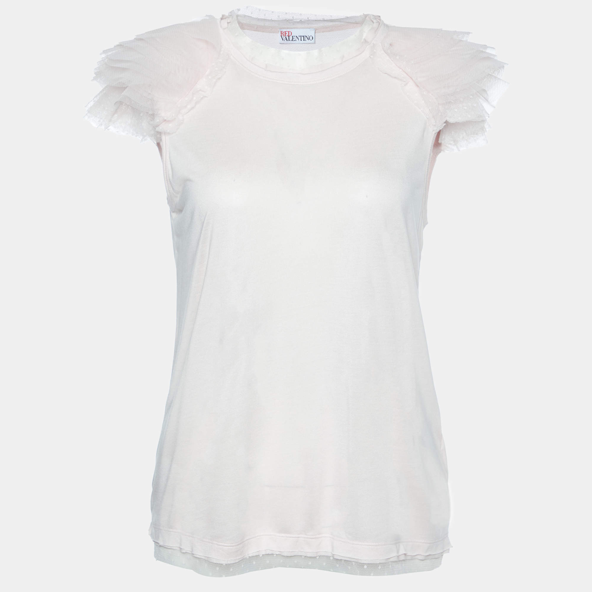 Pre Owned RED Valentino Pink Tulle Sleeve Jersey T-Shirt L