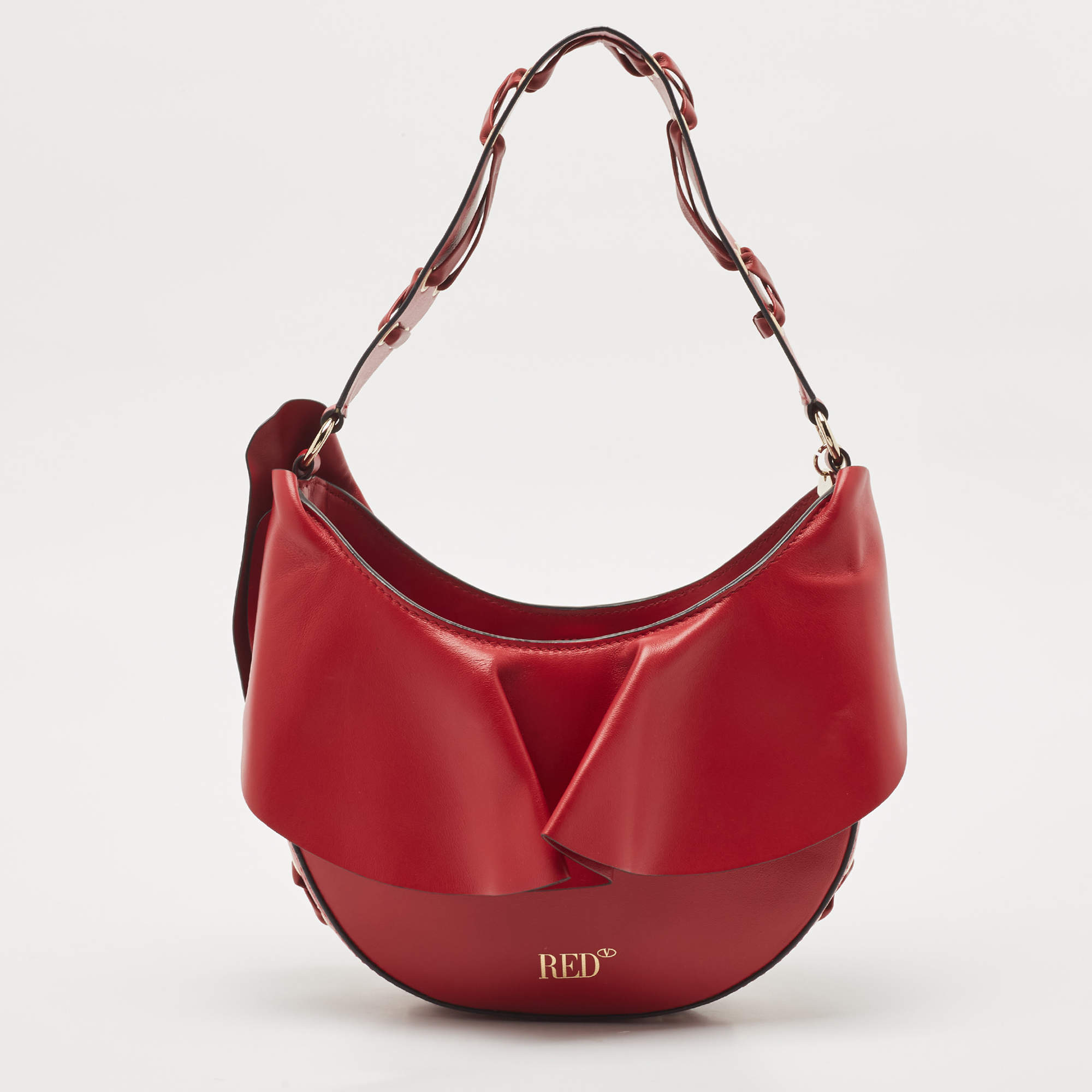 RED Valentino Red Leather Ruffle Hobo