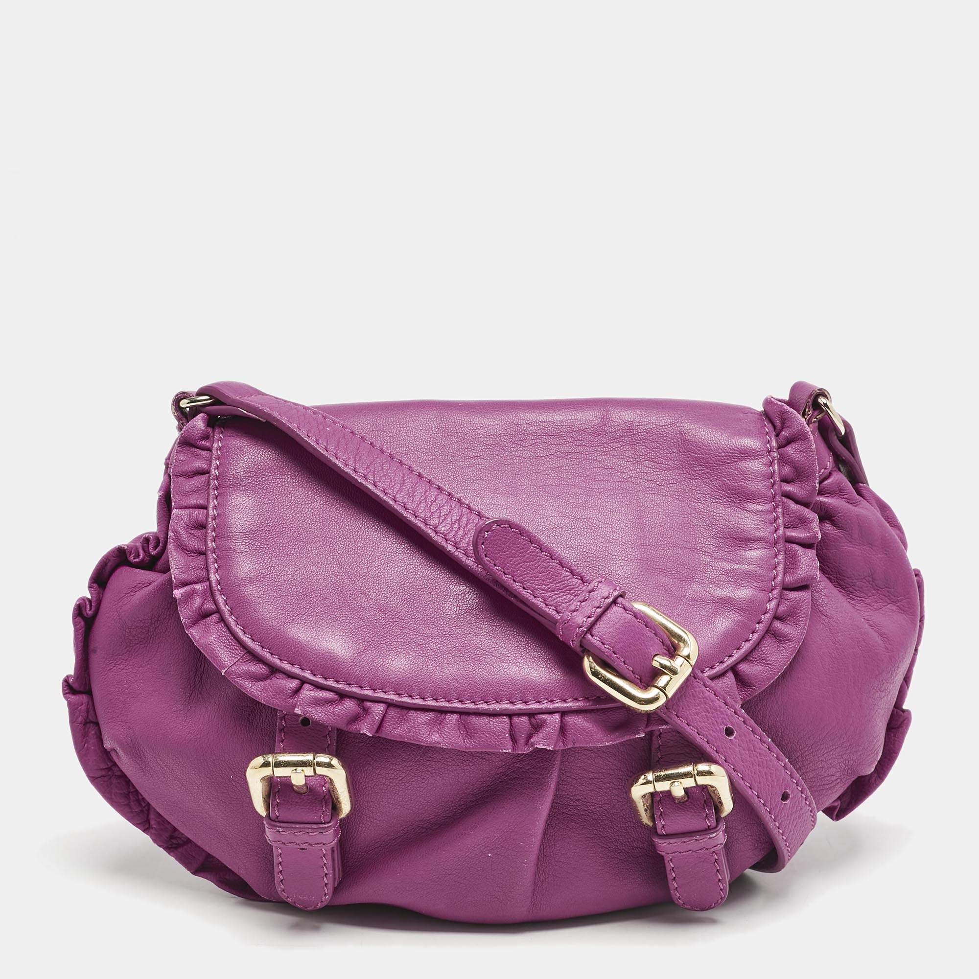 RED Valentino Pink Magenta Leather Ruffle Flap Crossbody Bag