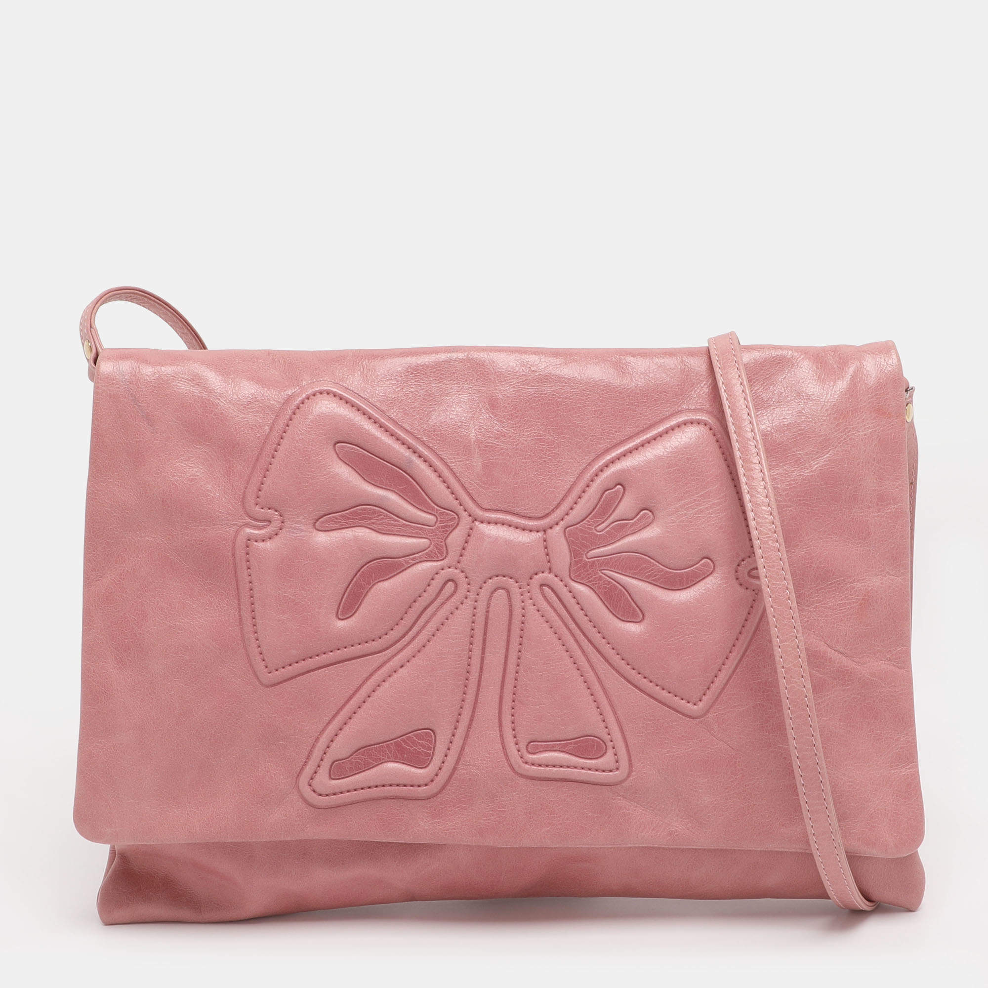Pre Owned RED Valentino Pink Leather Bow Crossbody Bag