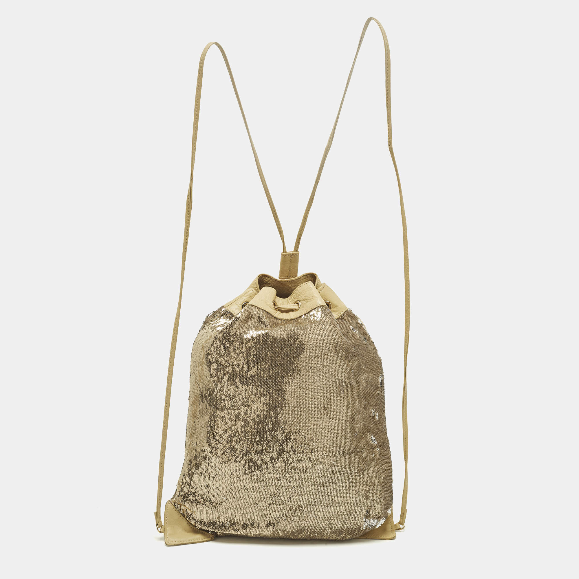 مملوكة مسبقًا RED Valentino Small Gold/Cream Sequins Drawstring Backpack