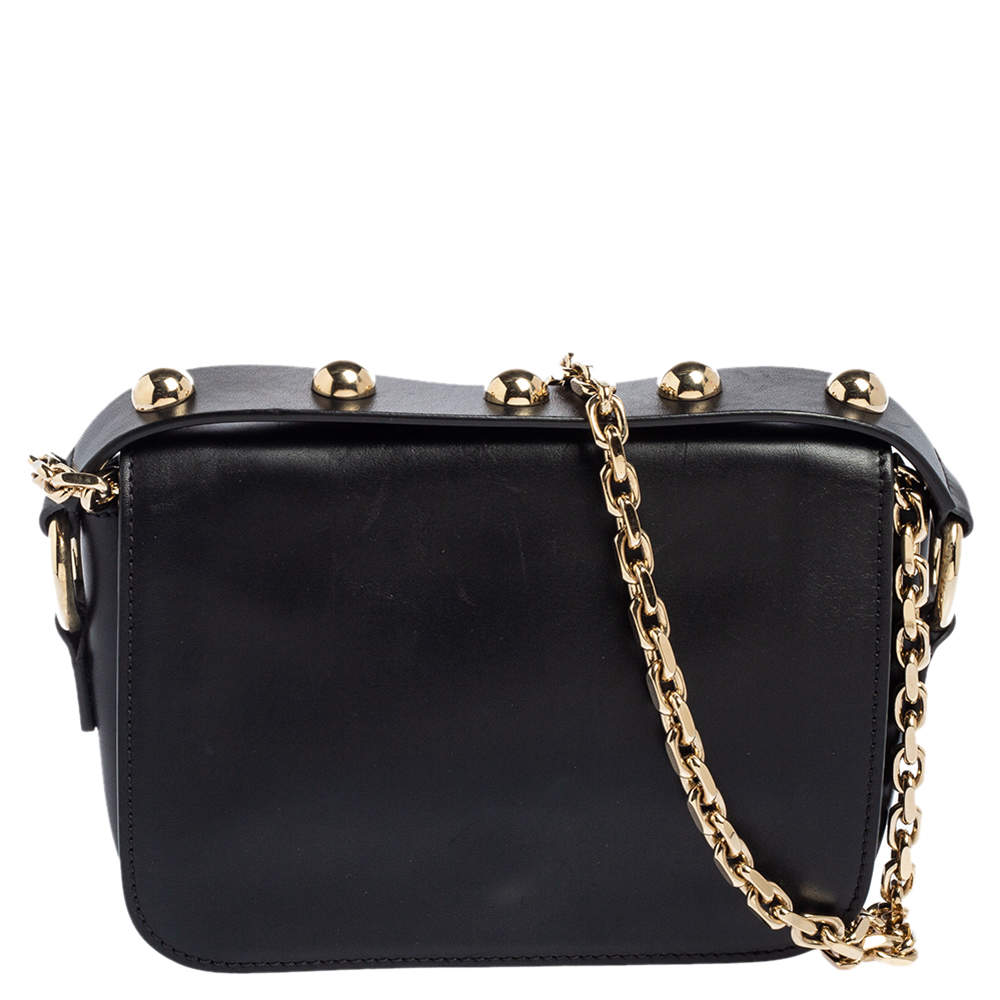 Pre Owned Red Valentino Black Leather Flap Crossbody Bag