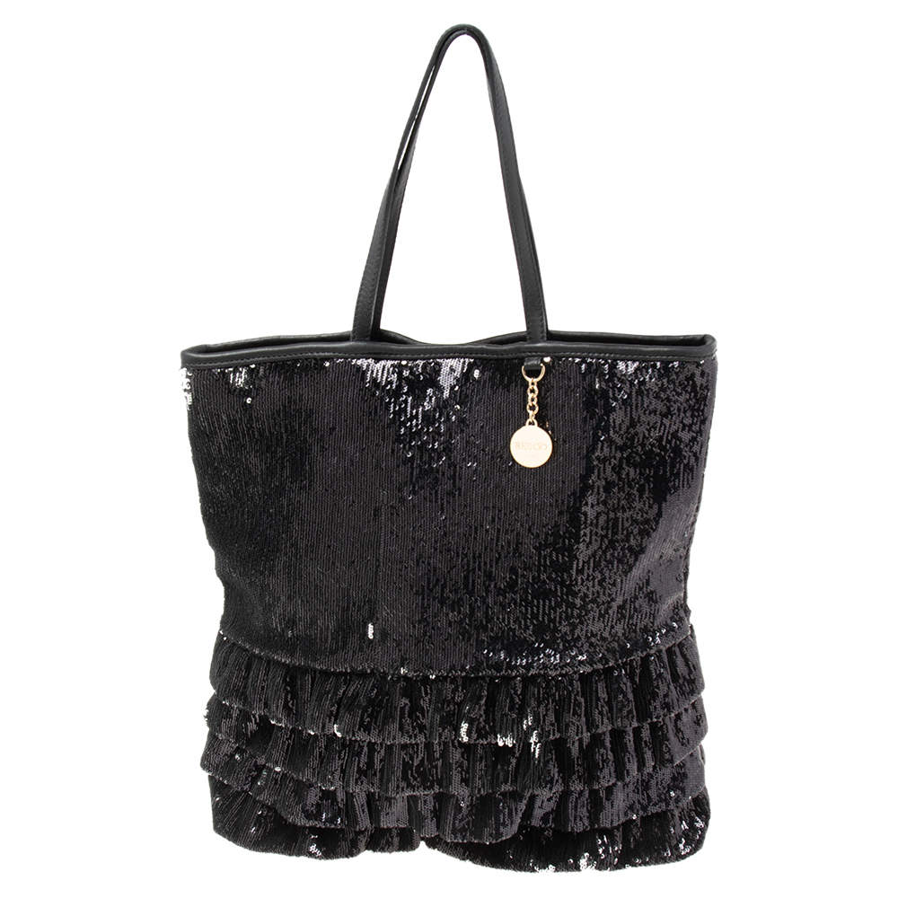 Pre Owned RED Valentino Black Sequins Ruffled Tote