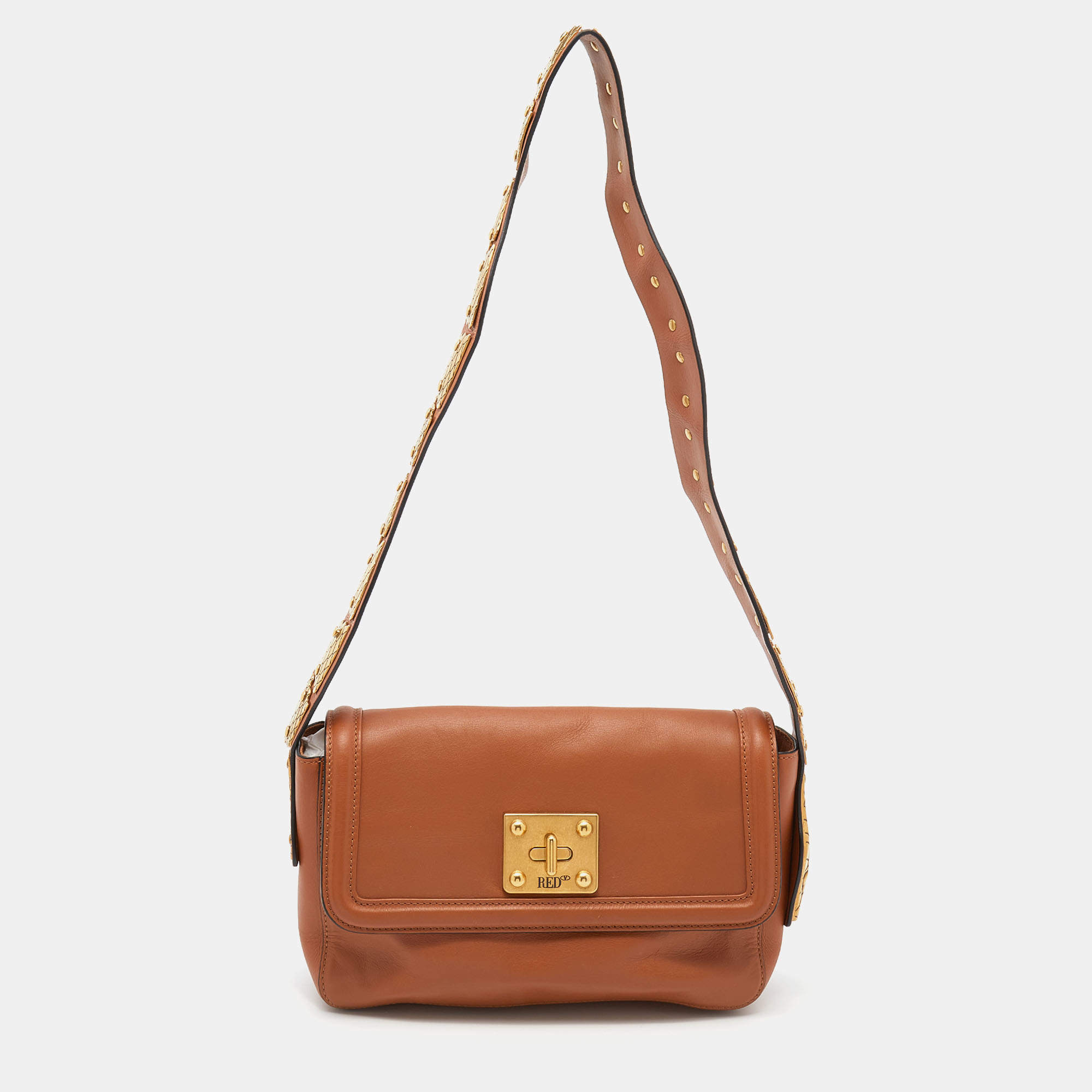 RED Valentino Brown Leather Sin Shoulder Bag