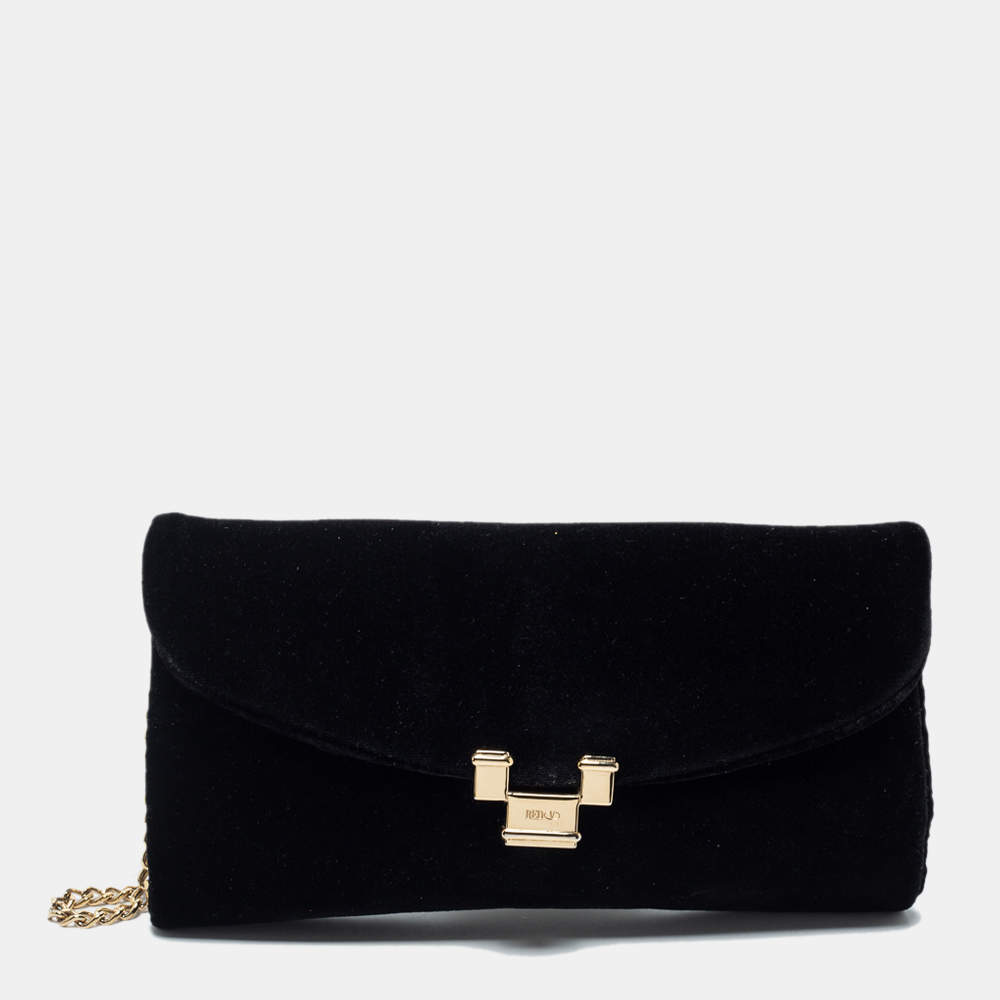 Pre Owned RED Valentino Black Velvet Flap Wristlet Clutch