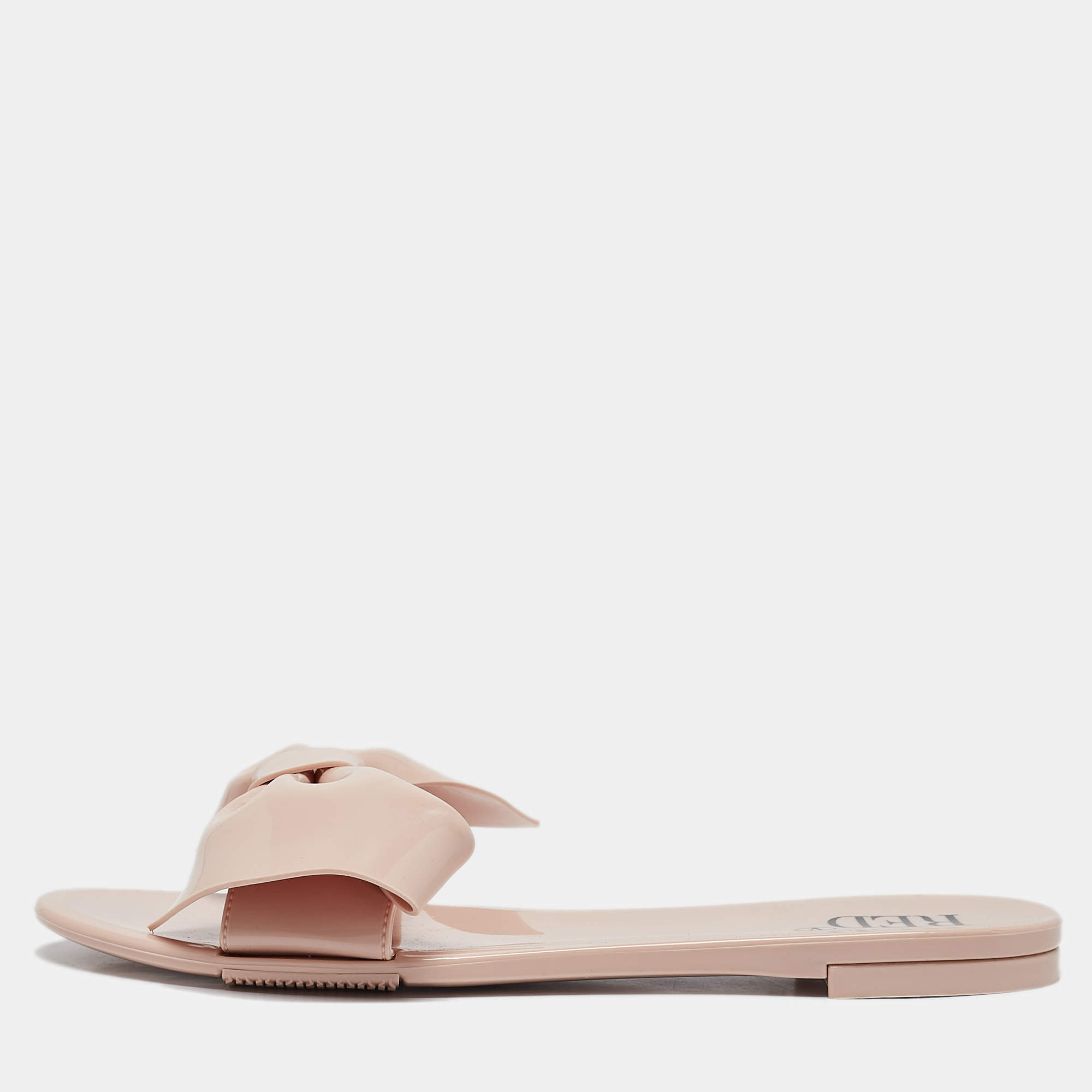 RED Valentino Light Pink Jelly Bow Detail Flat Slide Sandals Size 38