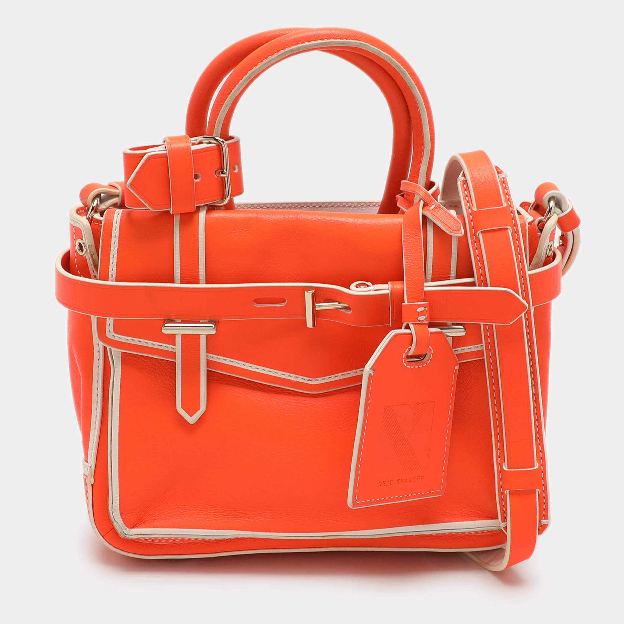 Reed Krakoff Neon Orange Leather Boxer Tote