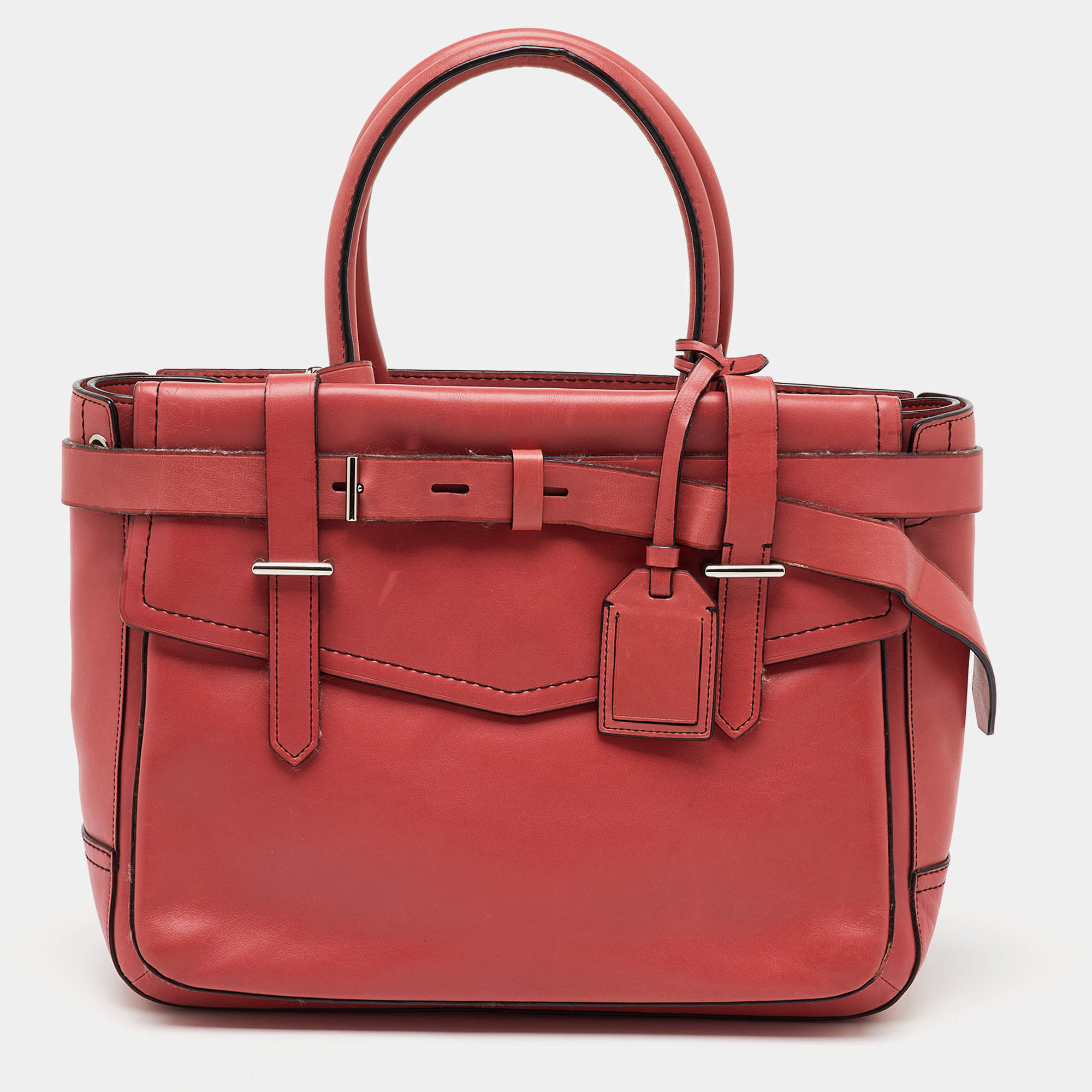 Pre Owned Reed Krakoff Red Leather Medium Boxer Tote
