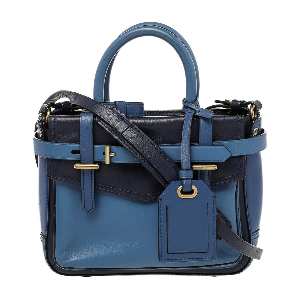 Pre Owned Reed Krakoff Two Tone Blue Leather Micro Boxer Tote