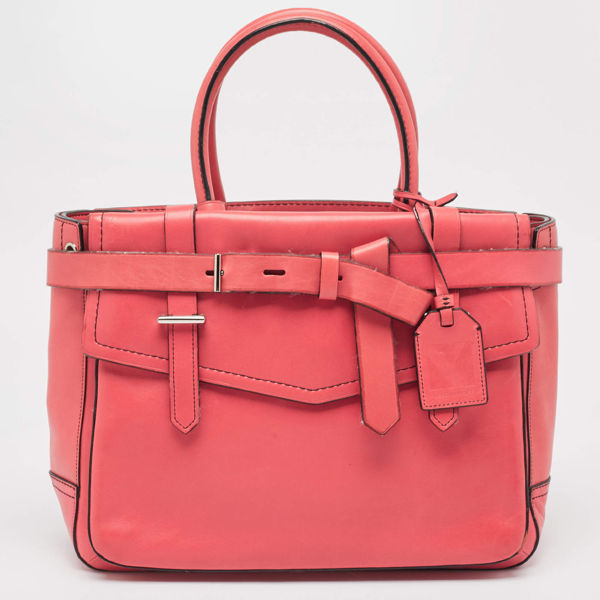 Pre Owned Reed Krakoff Red Leather Medium Boxer Tote