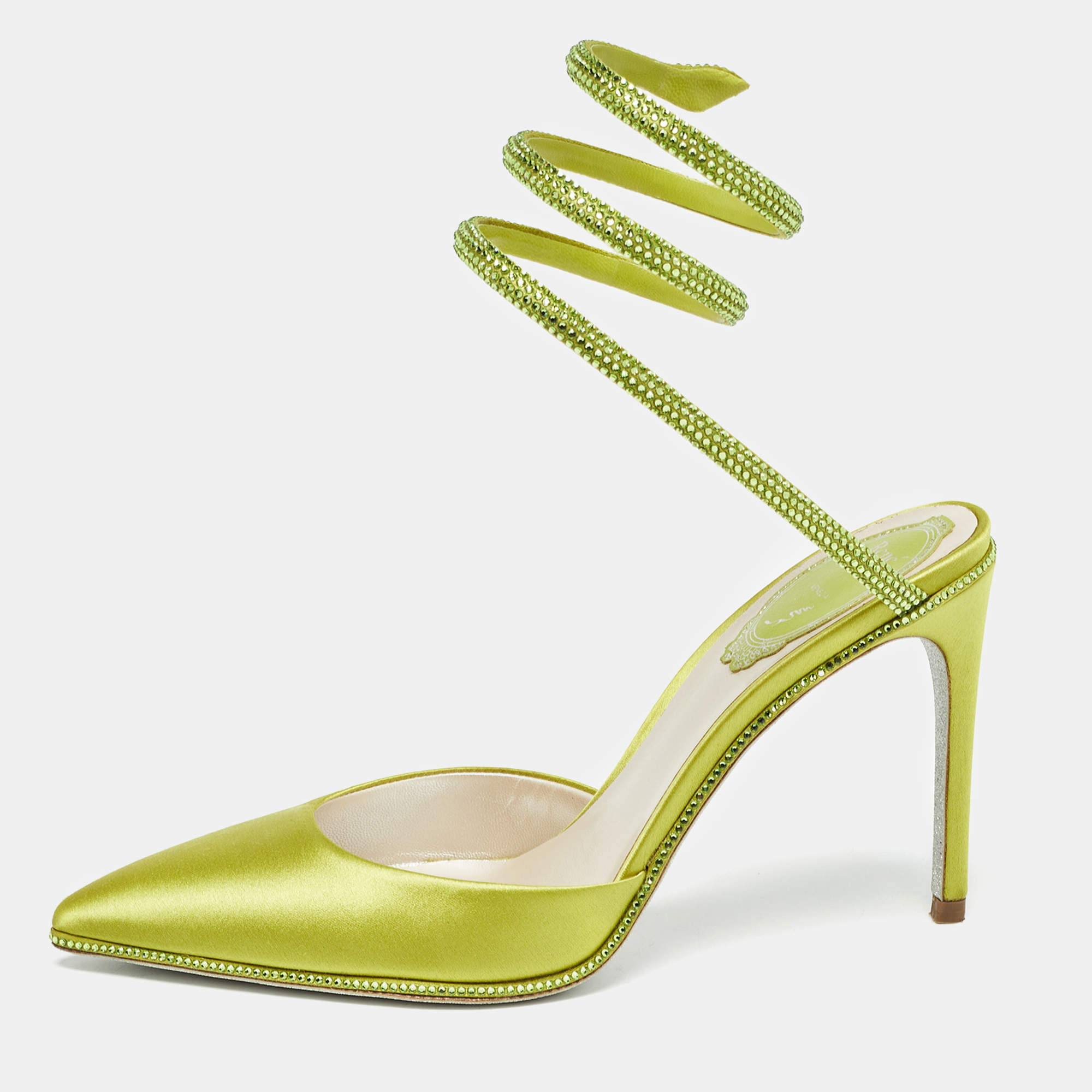 Pre Owned René Caovilla Green Satin Crystal Embellished Cleo Pumps Size 36