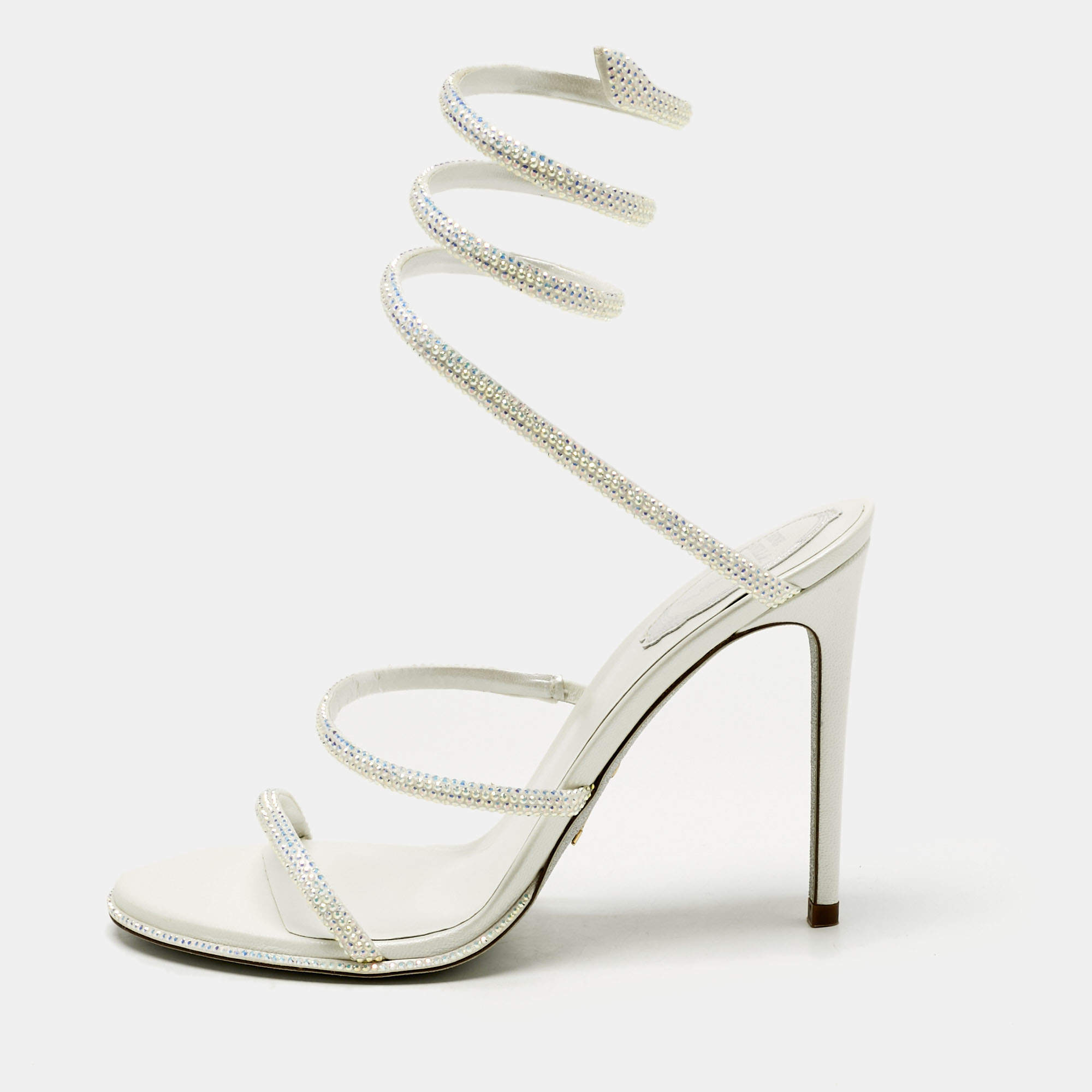 مملوكة مسبقًا René Caovilla White Satin Cleo Crystals Sandals Size 39