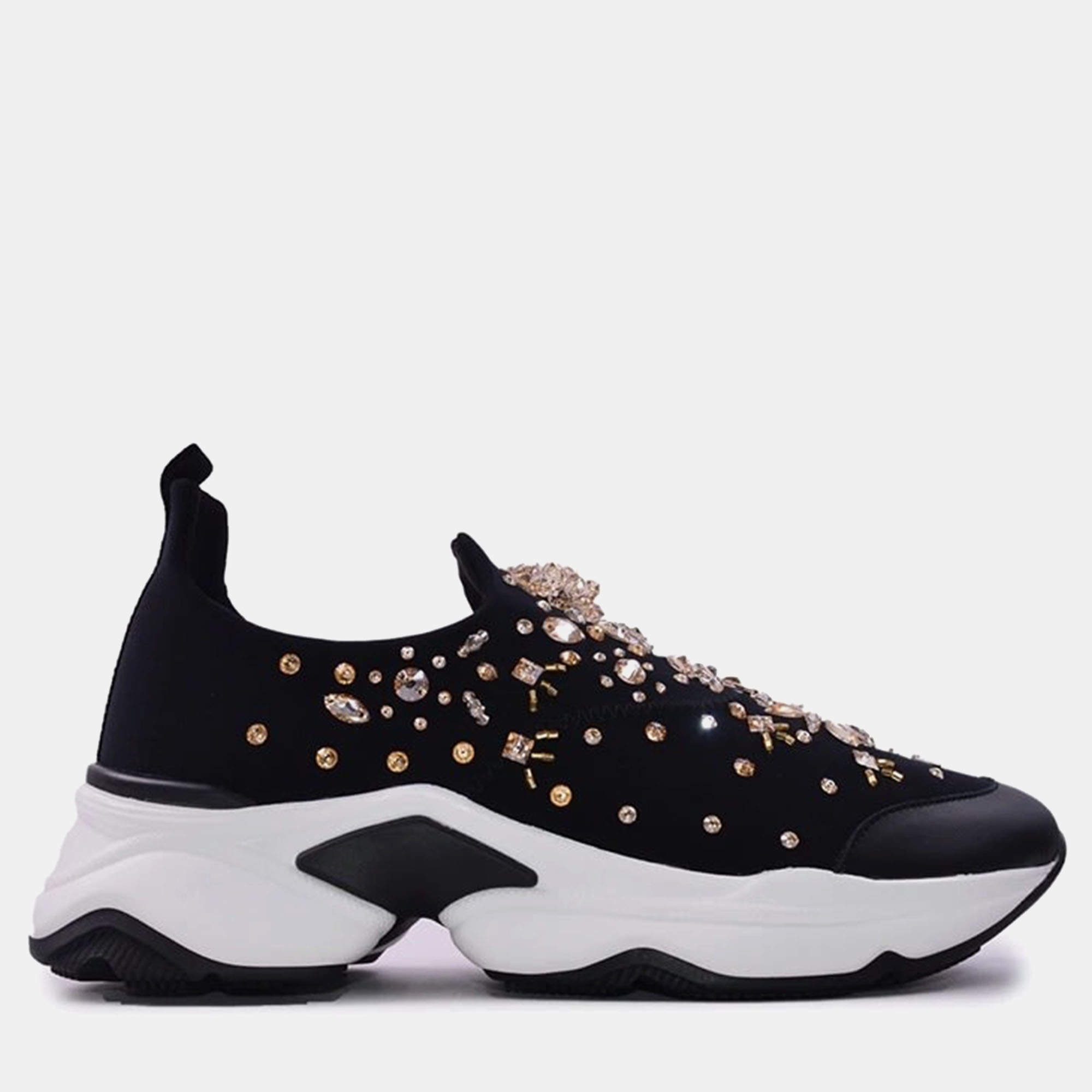 Pre Owned حذاء رياضي رينيه كوفيلا قماش مزين بالكريستال جلد أسود