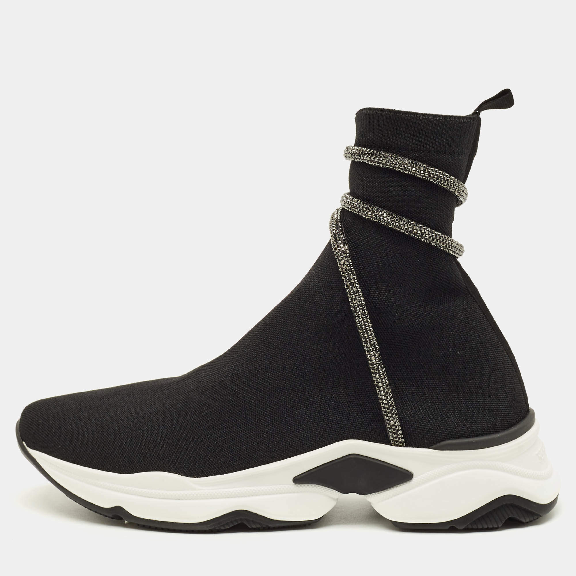 مملوكة مسبقًا حذاء رياضي رينيه كوفيللا كلِيو قماش أسود بحياكة سادة رقبة عالية مقاس 42