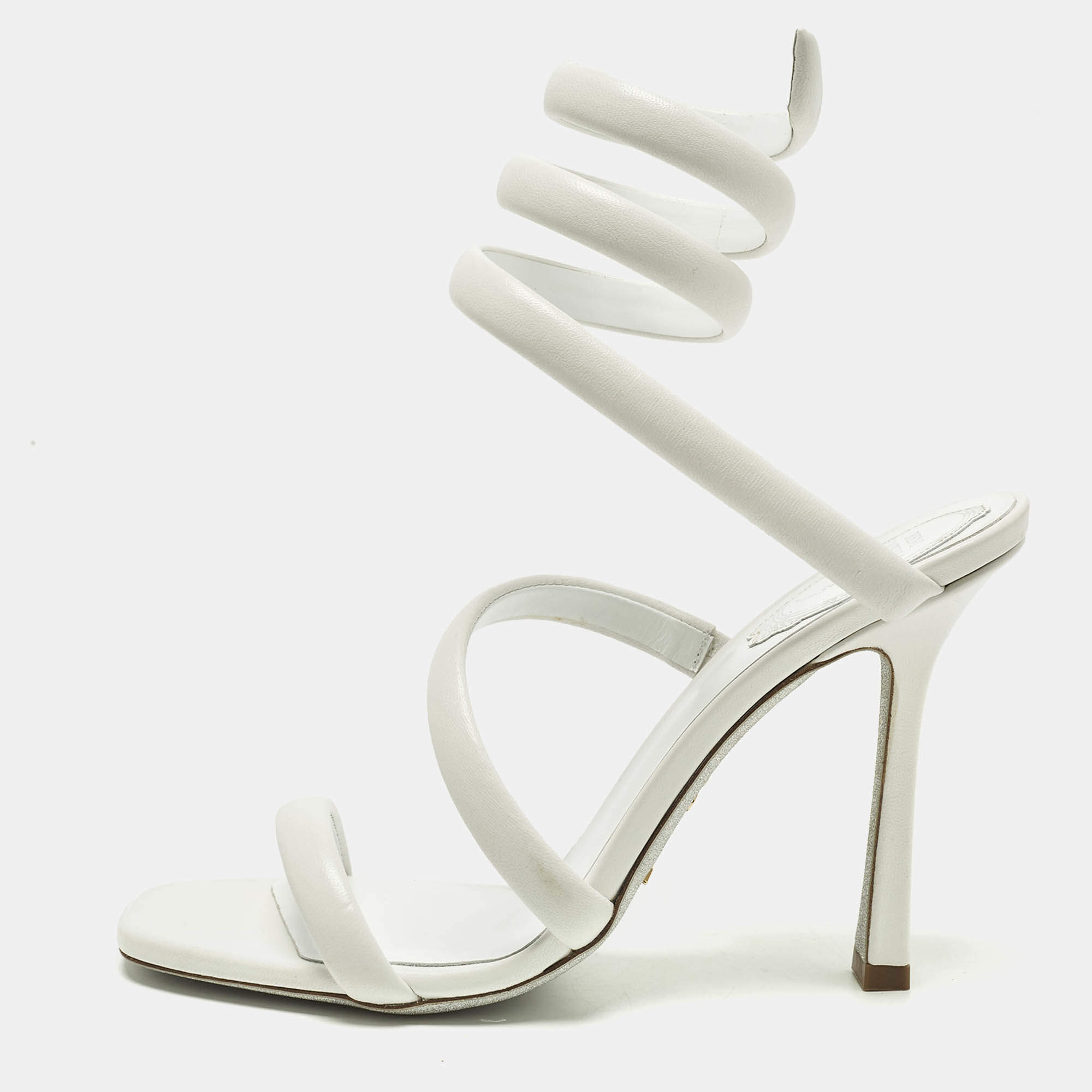 مملوكة مسبقًا René Caovilla Cleo Size 39 White Leather Ankle Strap Sandals