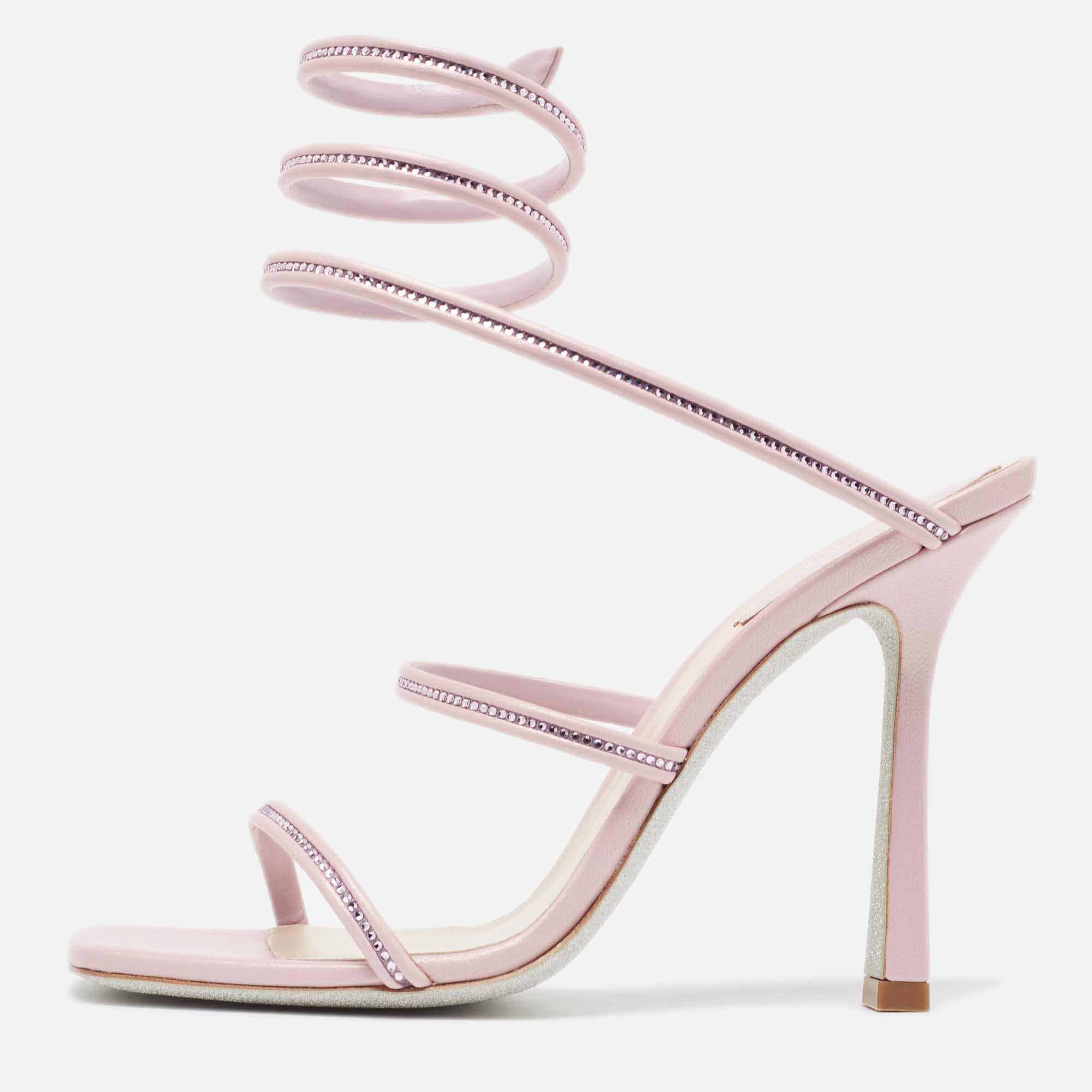 Pre Owned René Caovilla Purple  Leather Cleo Ankle Strap Sandals Size 37