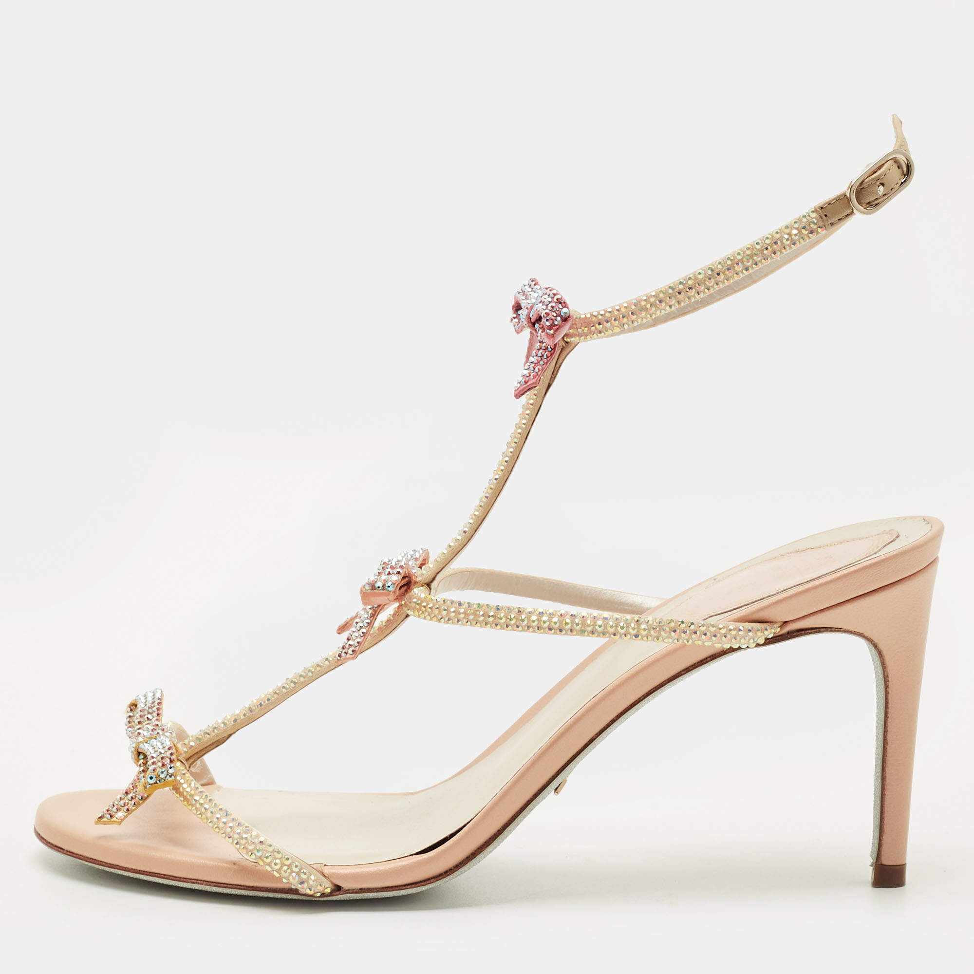 Pre Owned René Caovilla Multicolor Satin Caterina Ankle Strap Sandals Size 37