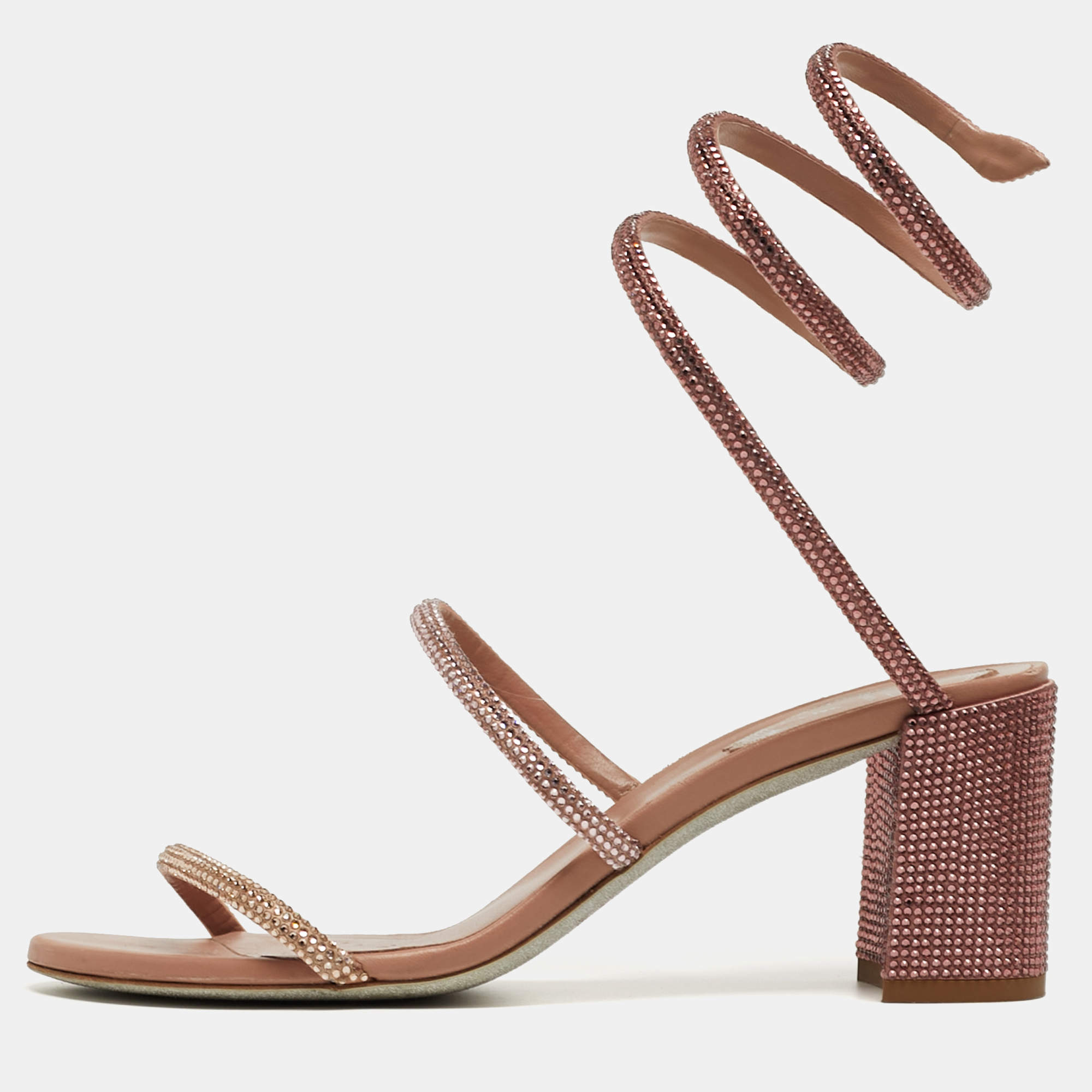 مملوكة مسبقًا René Caovilla Cleo Size 37.5 Pink Leather and Satin Ankle Strap Sandals