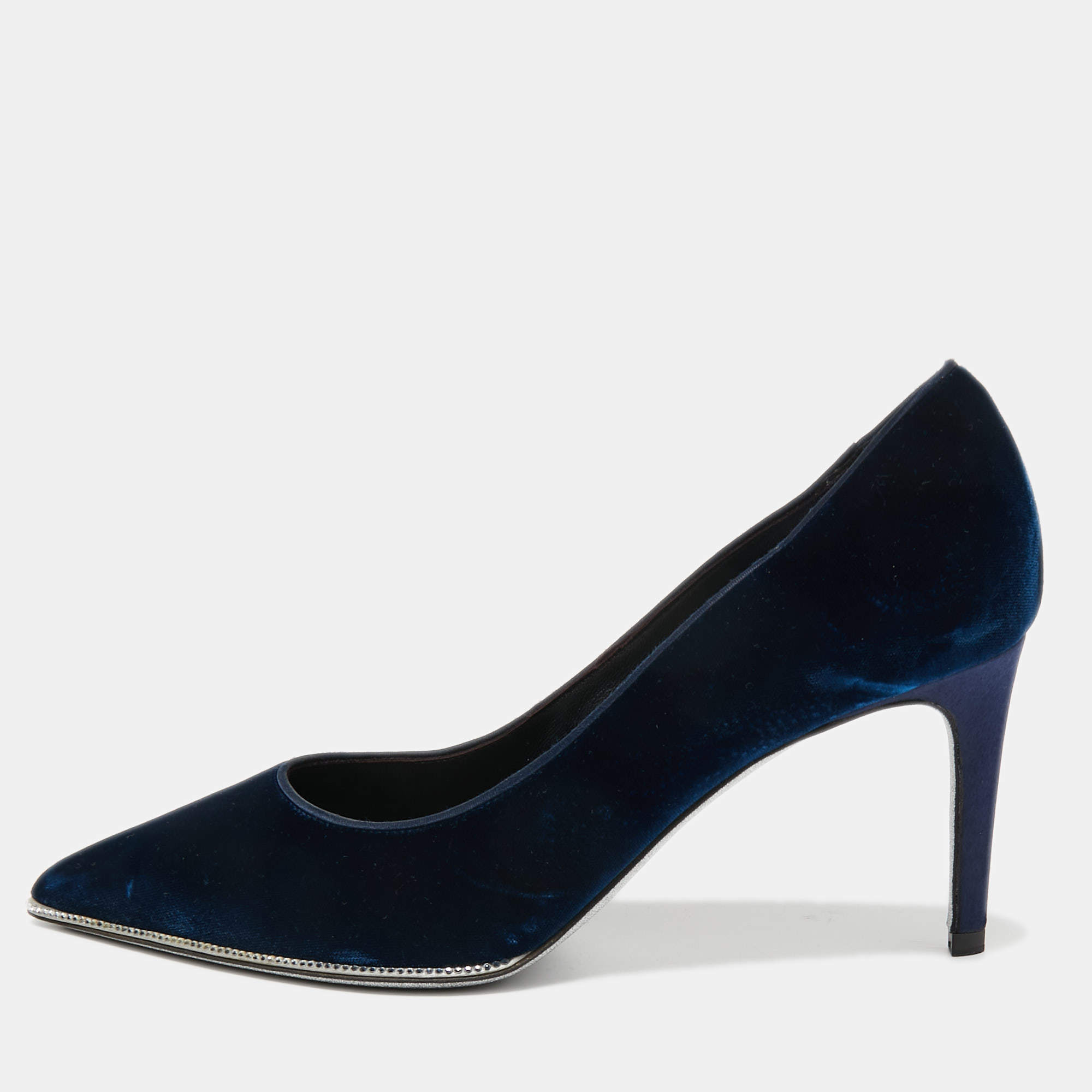 Pre Owned René Caovilla Blue Velvet Grace Pointed Toe Pumps Size 39