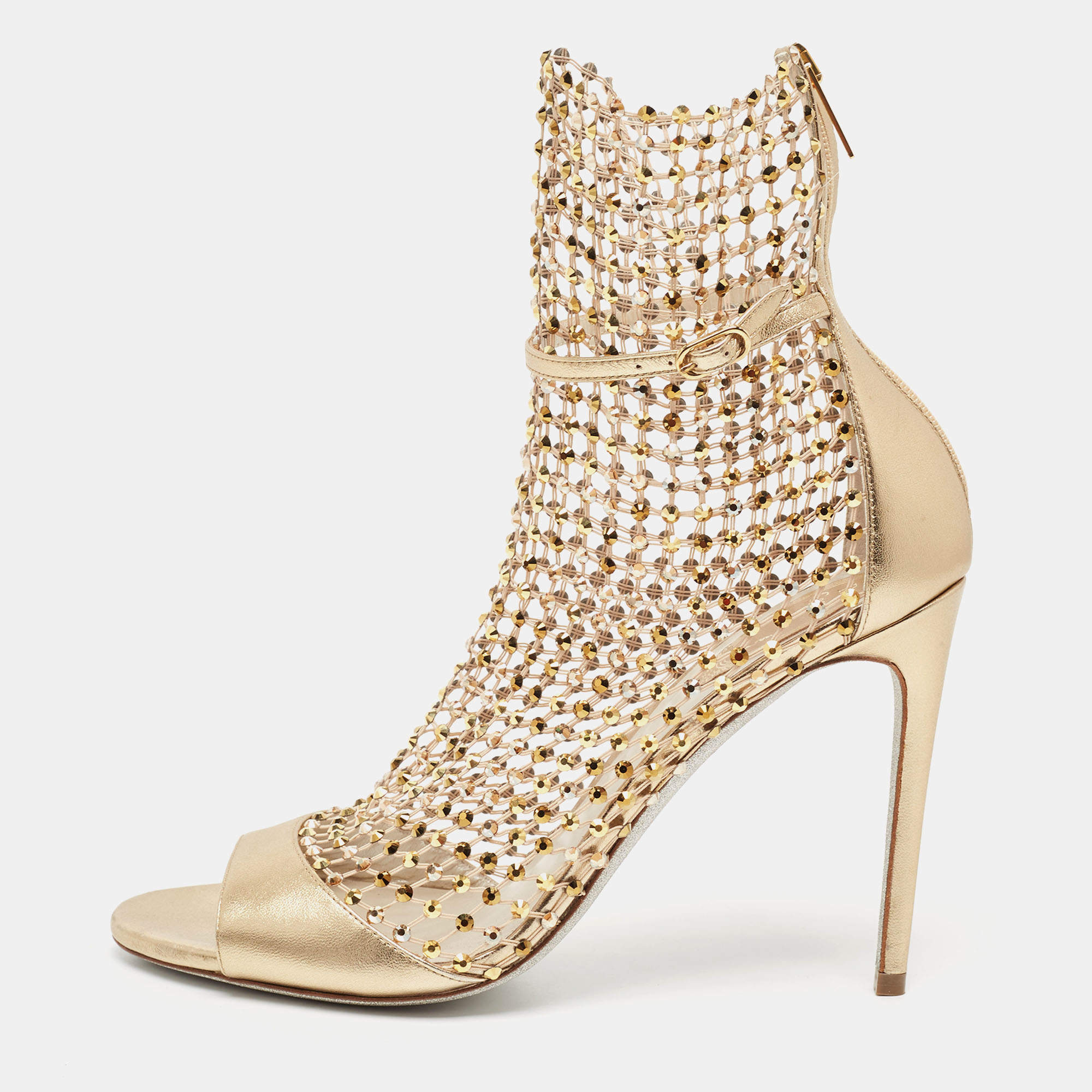 مملوكة مسبقًا Rene Caovilla Lace And Leather Crystal Embellished Galaxia Sandals Size 40