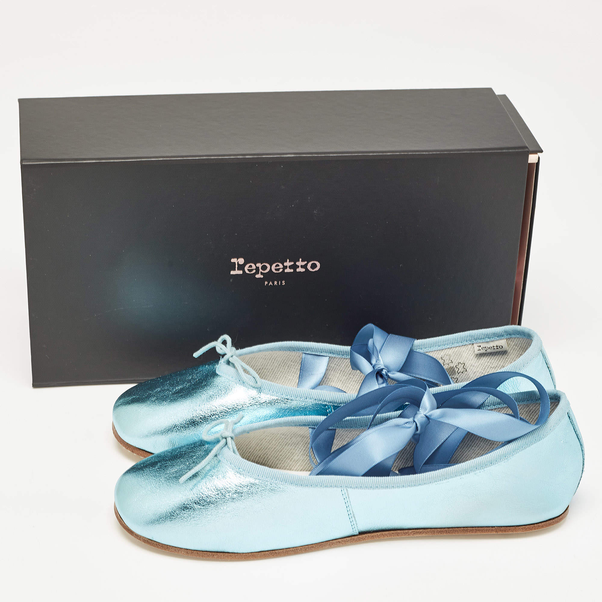 Pre Owned Repetto Metallic Blue Leather Sophia Ballet Flats Size 38