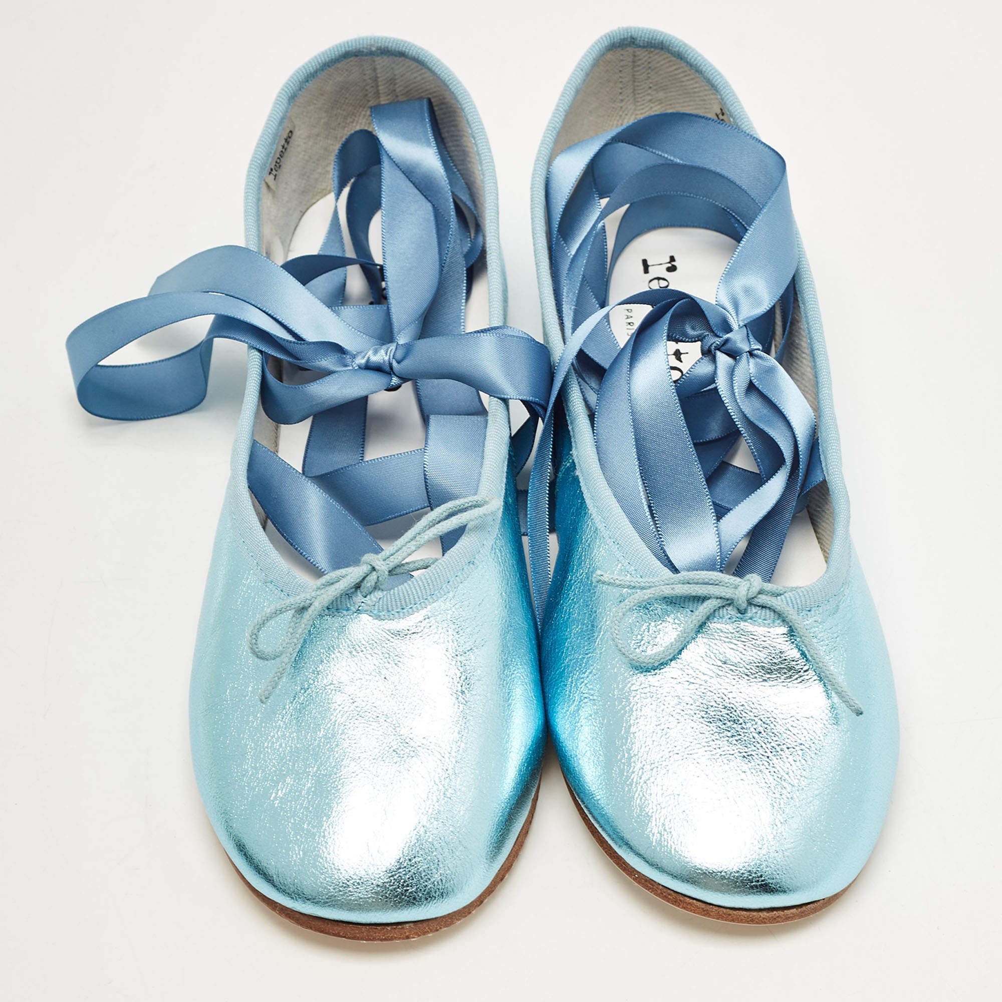 Pre Owned Repetto Metallic Blue Leather Sophia Ballet Flats Size 38