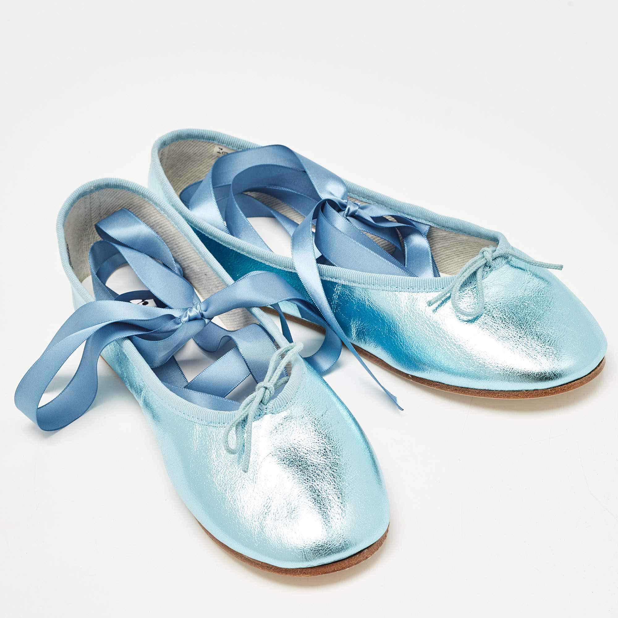 Pre Owned Repetto Metallic Blue Leather Sophia Ballet Flats Size 38