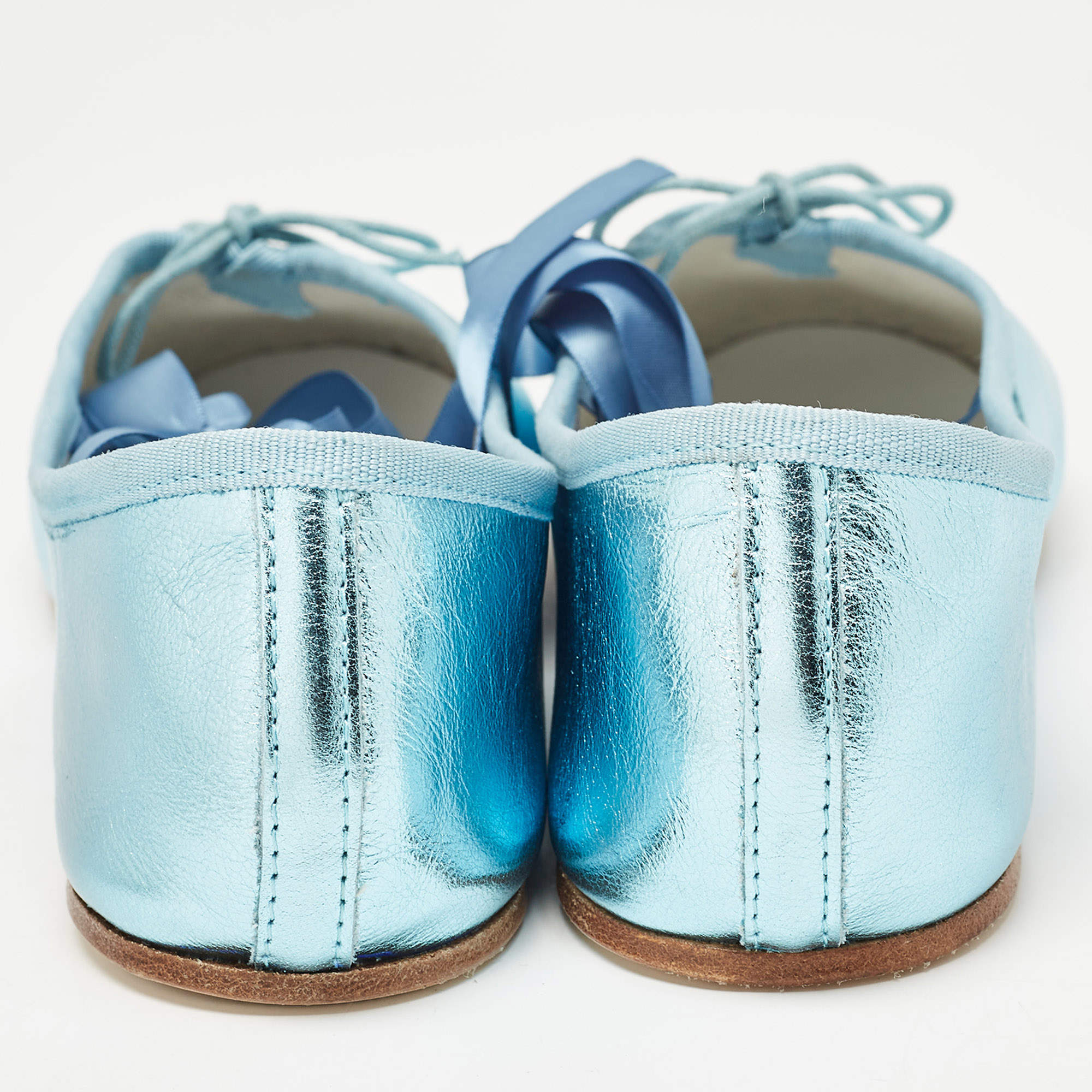 Pre Owned Repetto Metallic Blue Leather Sophia Ballet Flats Size 38