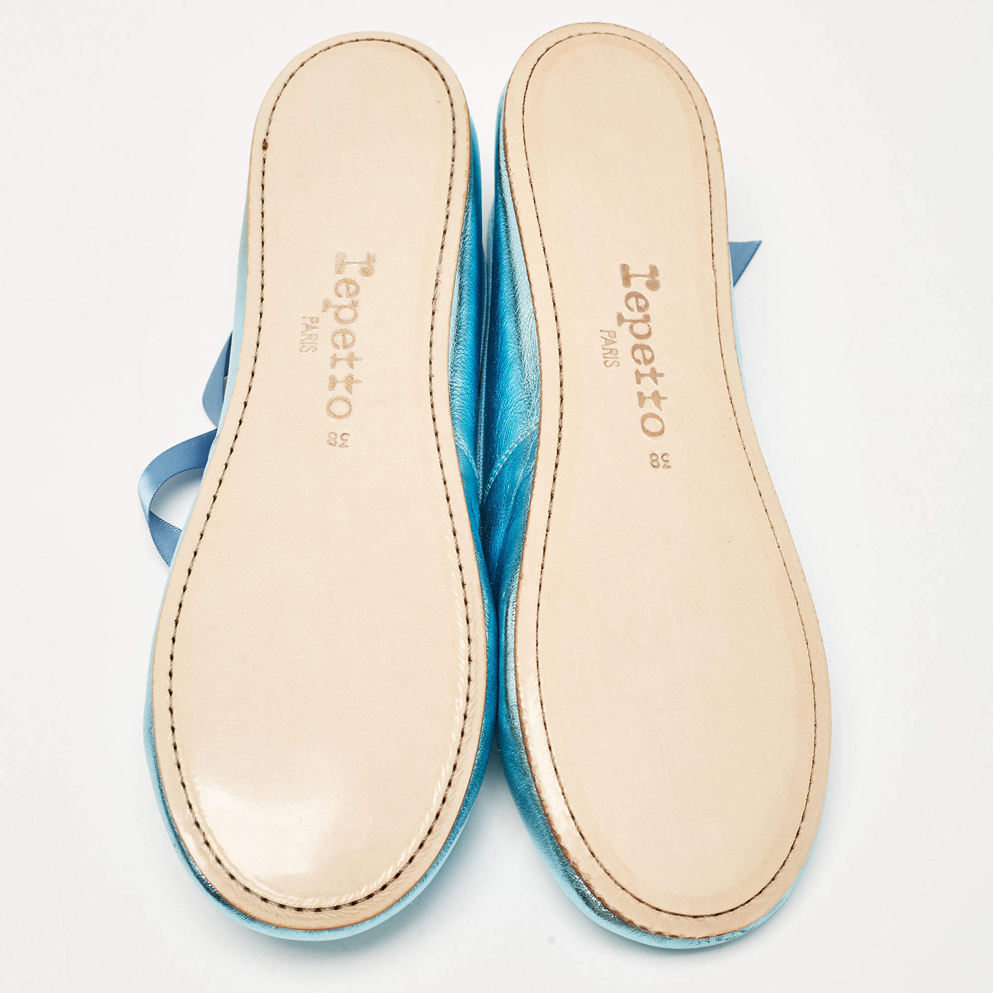 Pre Owned Repetto Metallic Blue Leather Sophia Ballet Flats Size 38