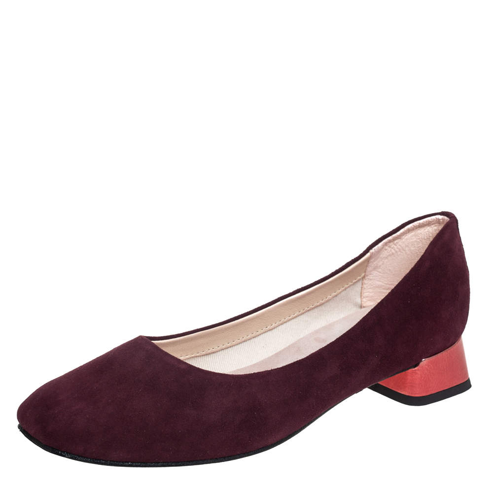 Repetto Burgundy Suede Block Heel Ballerina Size 37.5