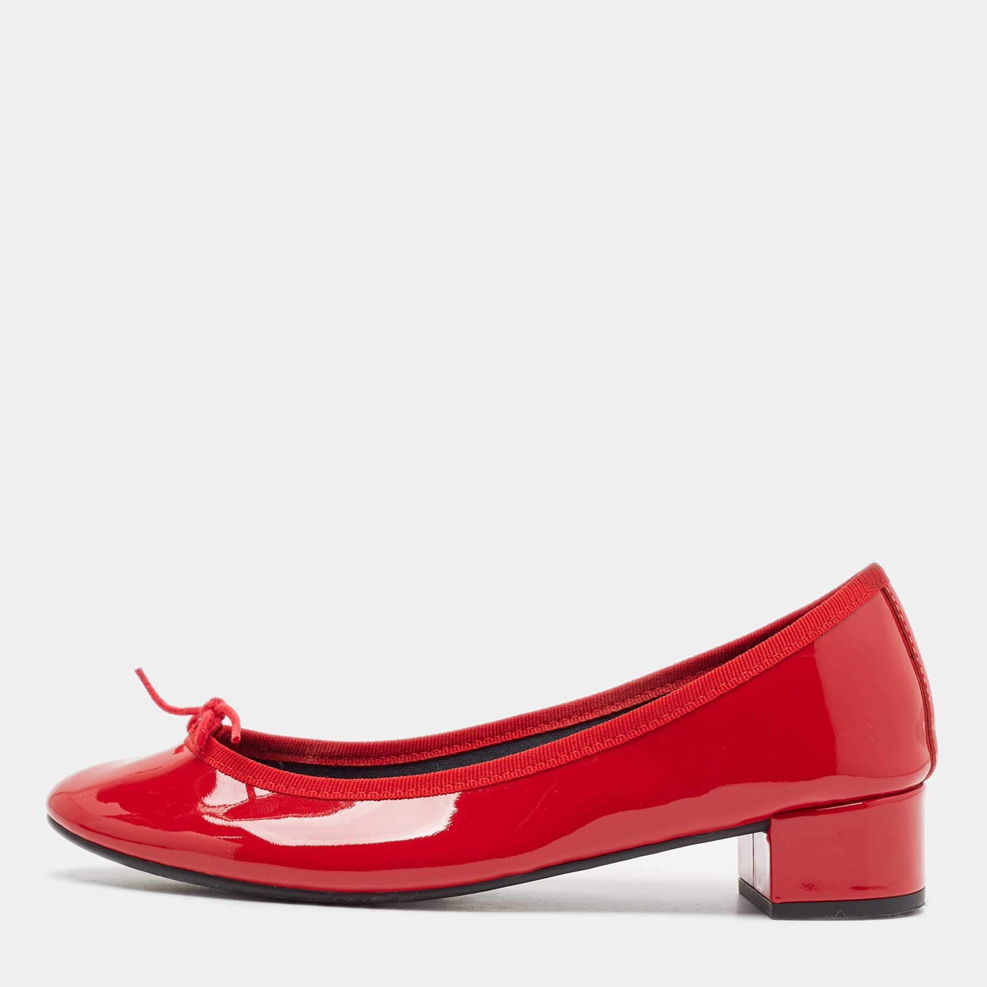 Repetto Red Patent Leather Block Heel Pumps Size 37