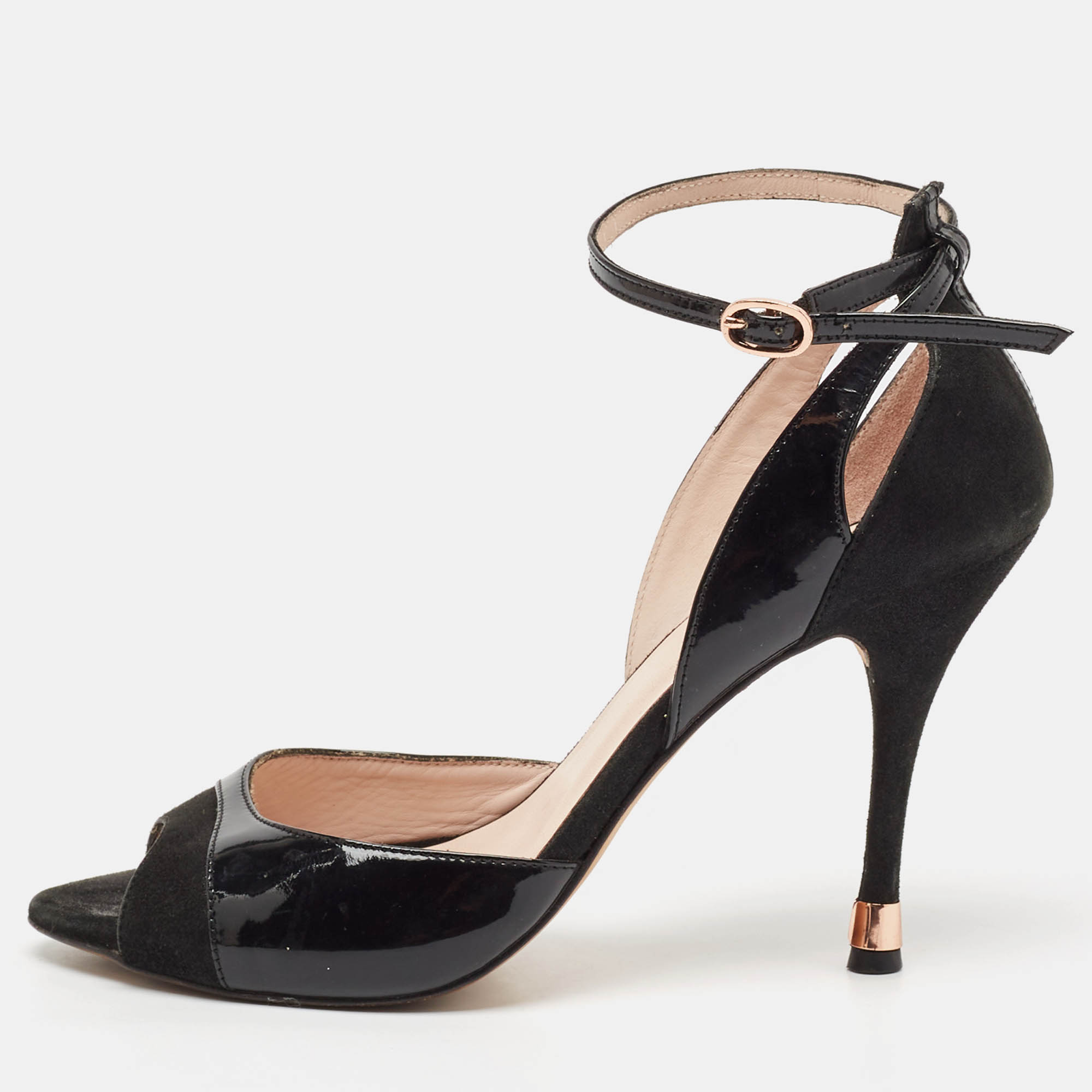 Repetto Black Patent And Suede Ankle Strap Peep Toe Pumps Size 38.5