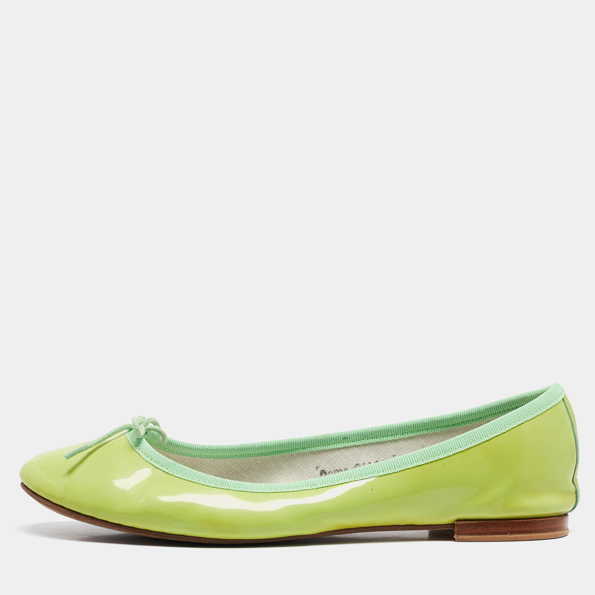 Repetto Neon Green Patent Leather Bow Ballet Flats Size 38.5