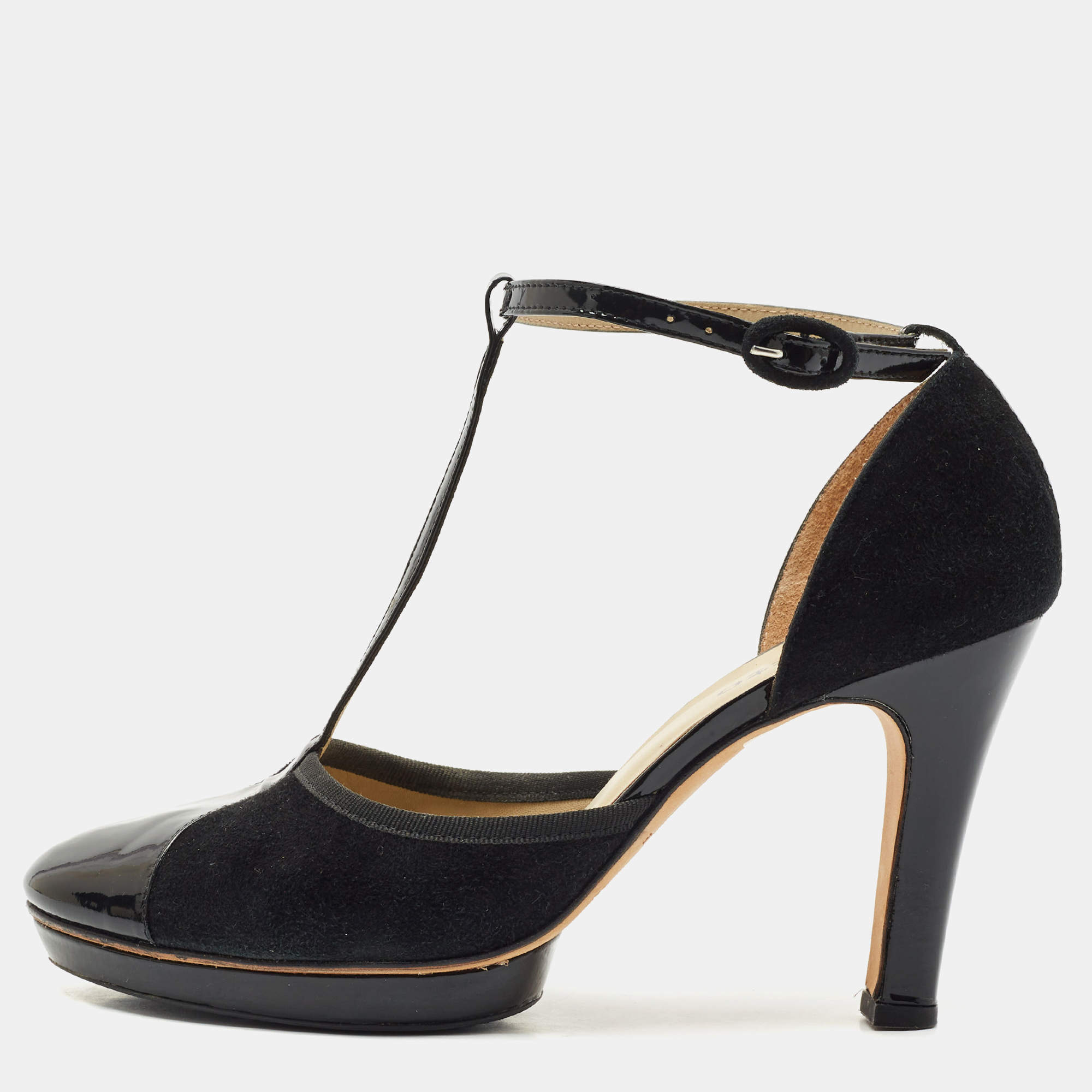 Repetto Black Patent And Suede Ankle Strap Peep Toe Pumps Size 41
