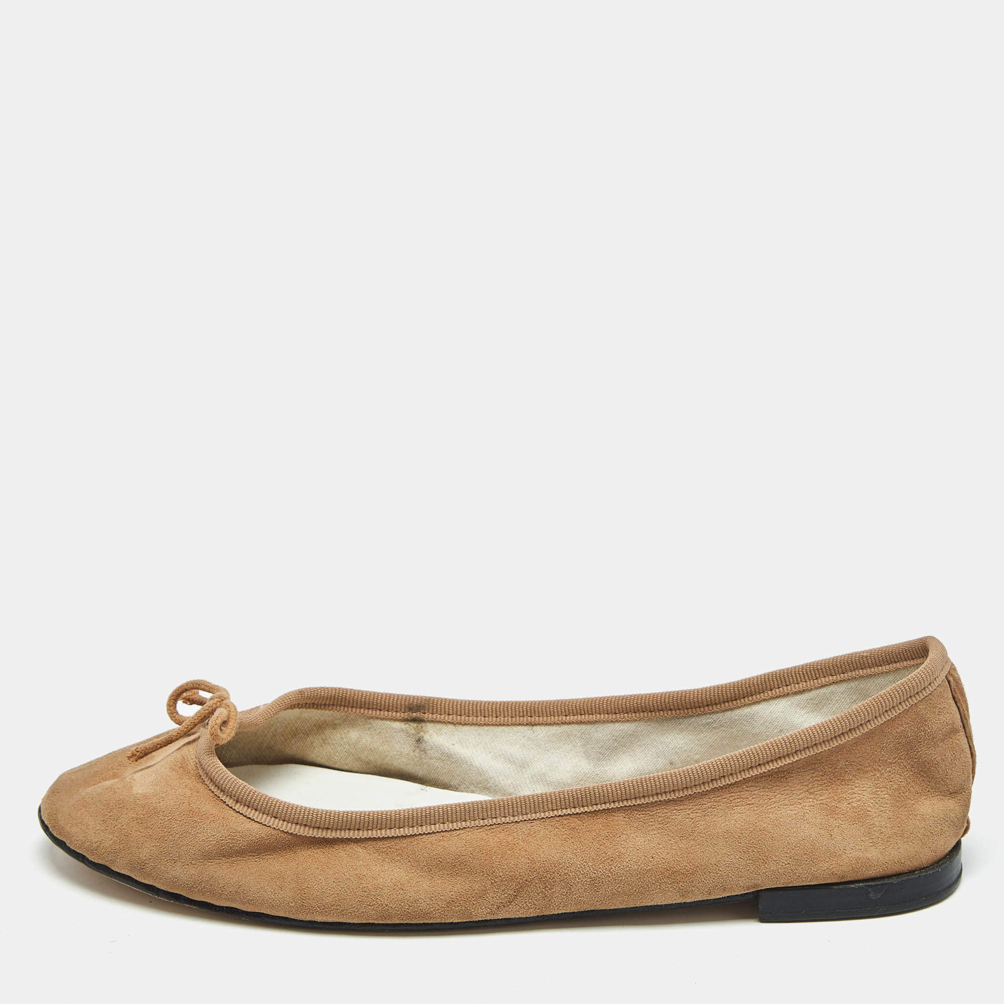 Pre Owned Repetto Brown Suede Bow Ballet Flats Size 37