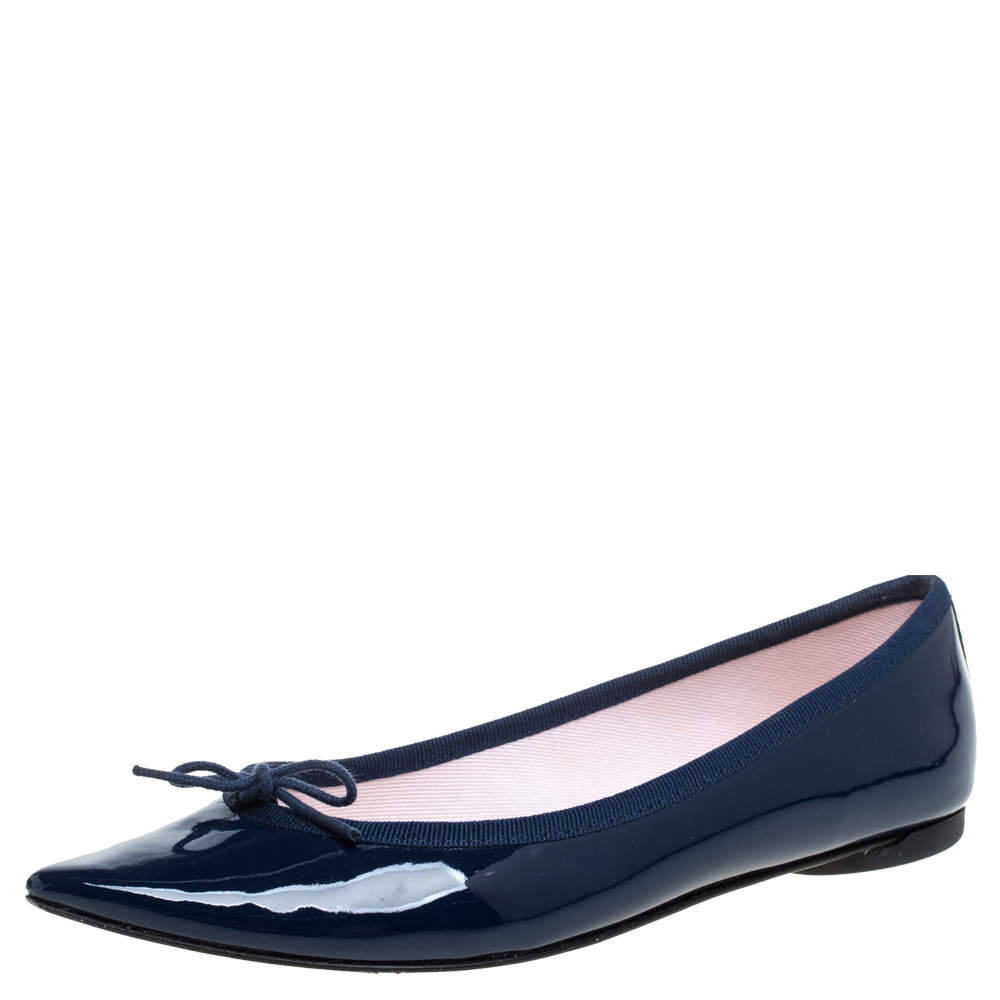 Repetto Blue Patent Leather Brigitte Pointed Toe Ballet Flats Size 37 ...