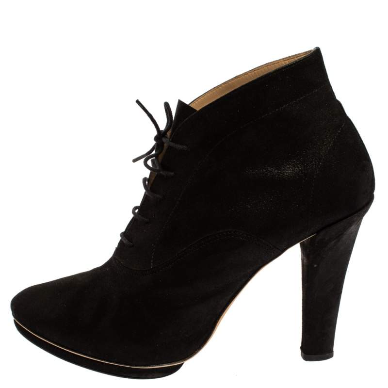 Pre Owned Repetto Black Metallic Suede Lace Ankle Booties Size 40