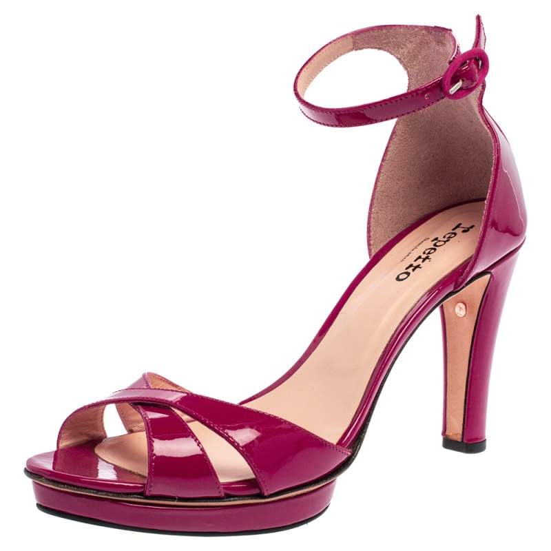Pre Owned Repetto Pink Patent Leather Ankle Strap Sandals Size 39.5