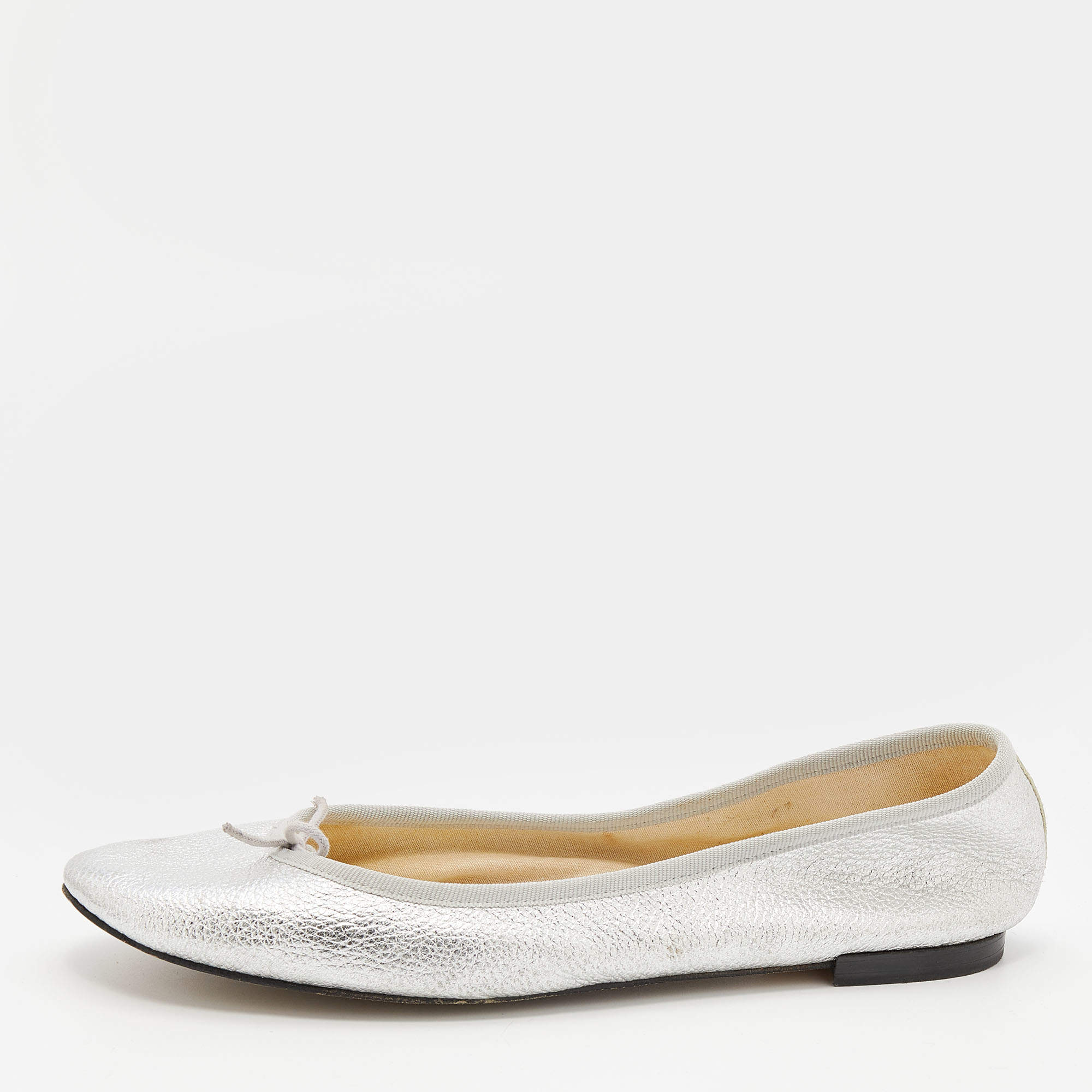 Pre Owned Repetto Metallic Silver Leather Lili Ballet Flats Size 40.5