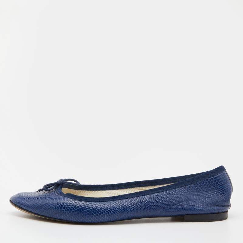 Repetto Blue Croc Embossed Leather Bow Ballet Flats Size 40