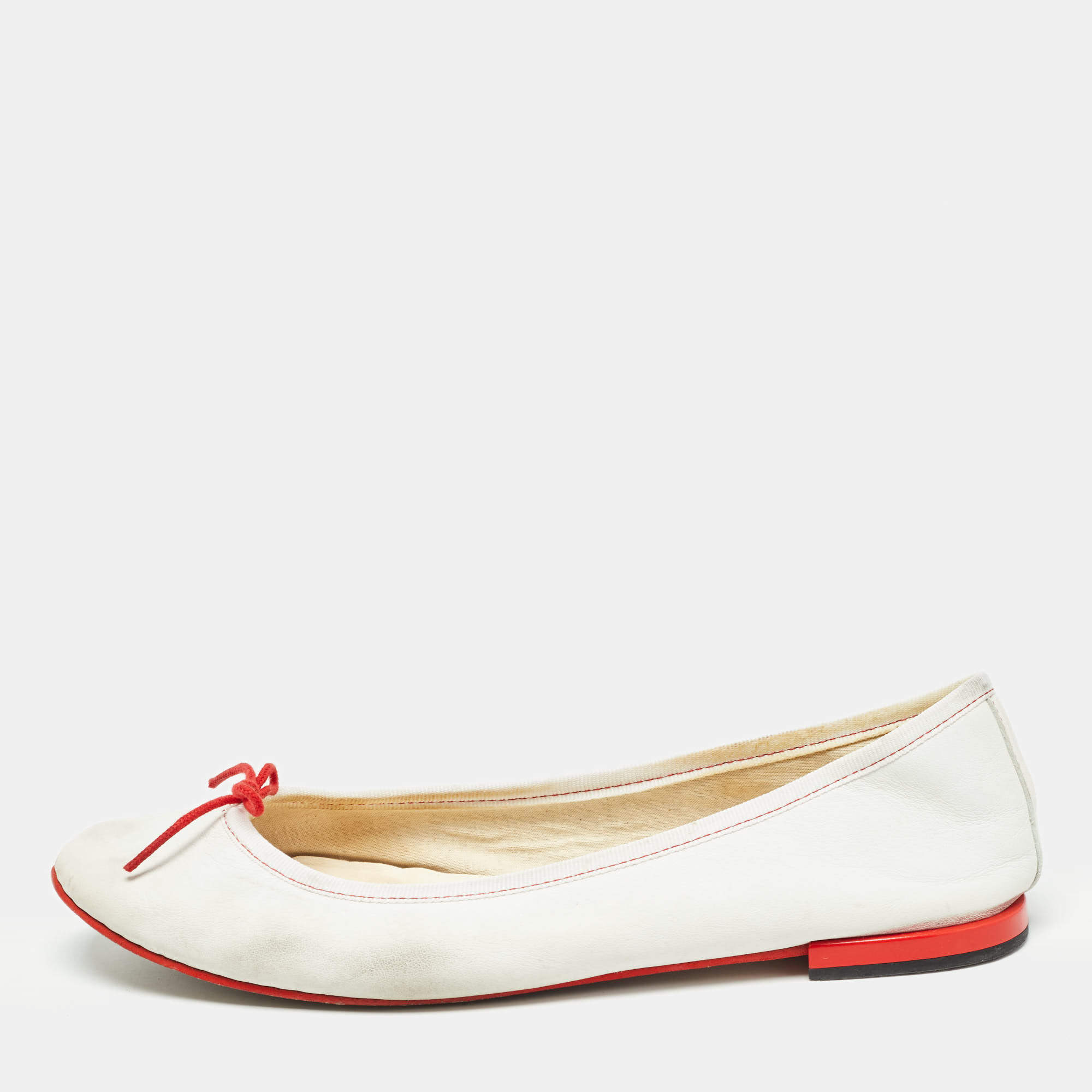 Repetto White Leather Bow Ballet Flats Size 39