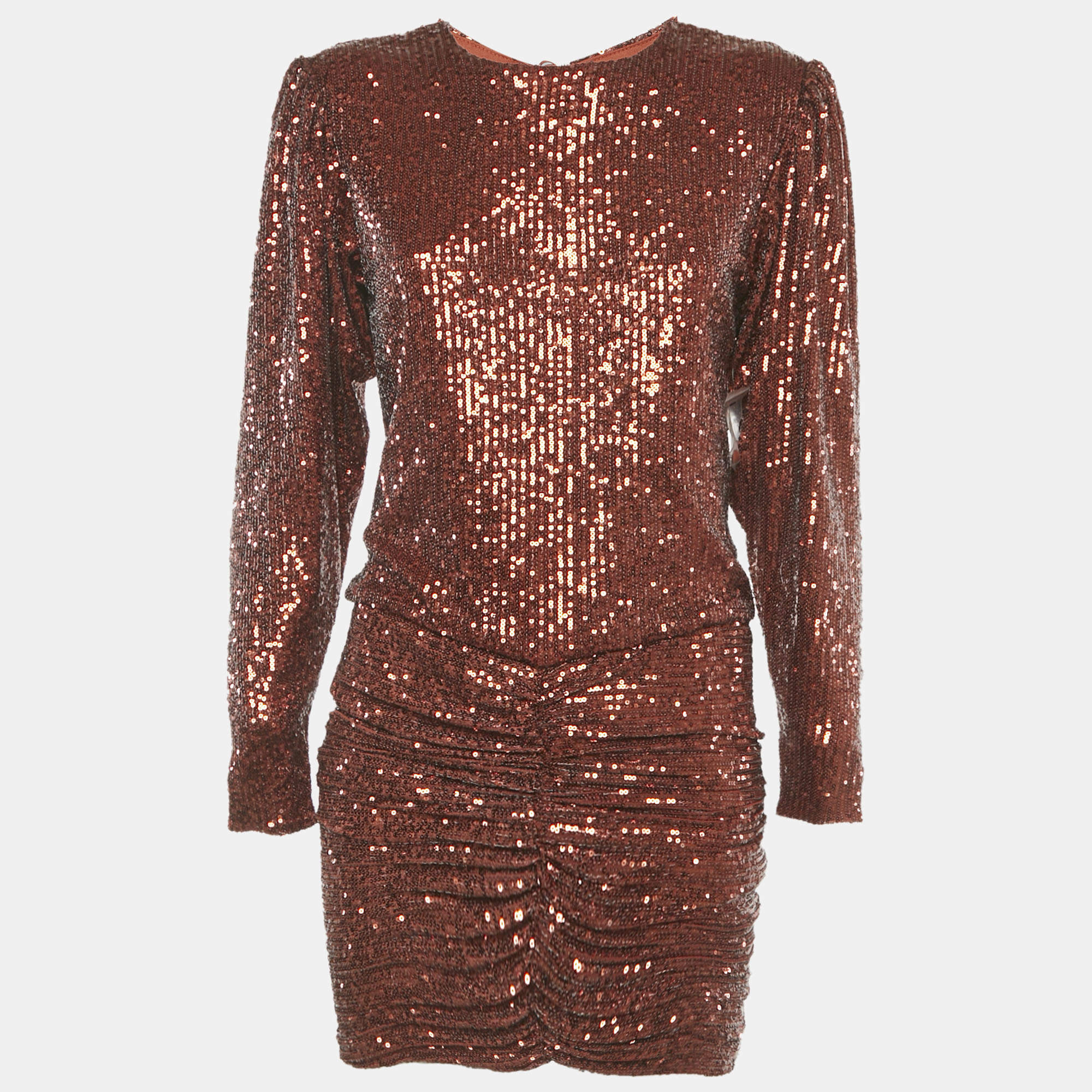 Pre Owned Retrofete Brown Sequin Flynn Ruched Mini Dress S