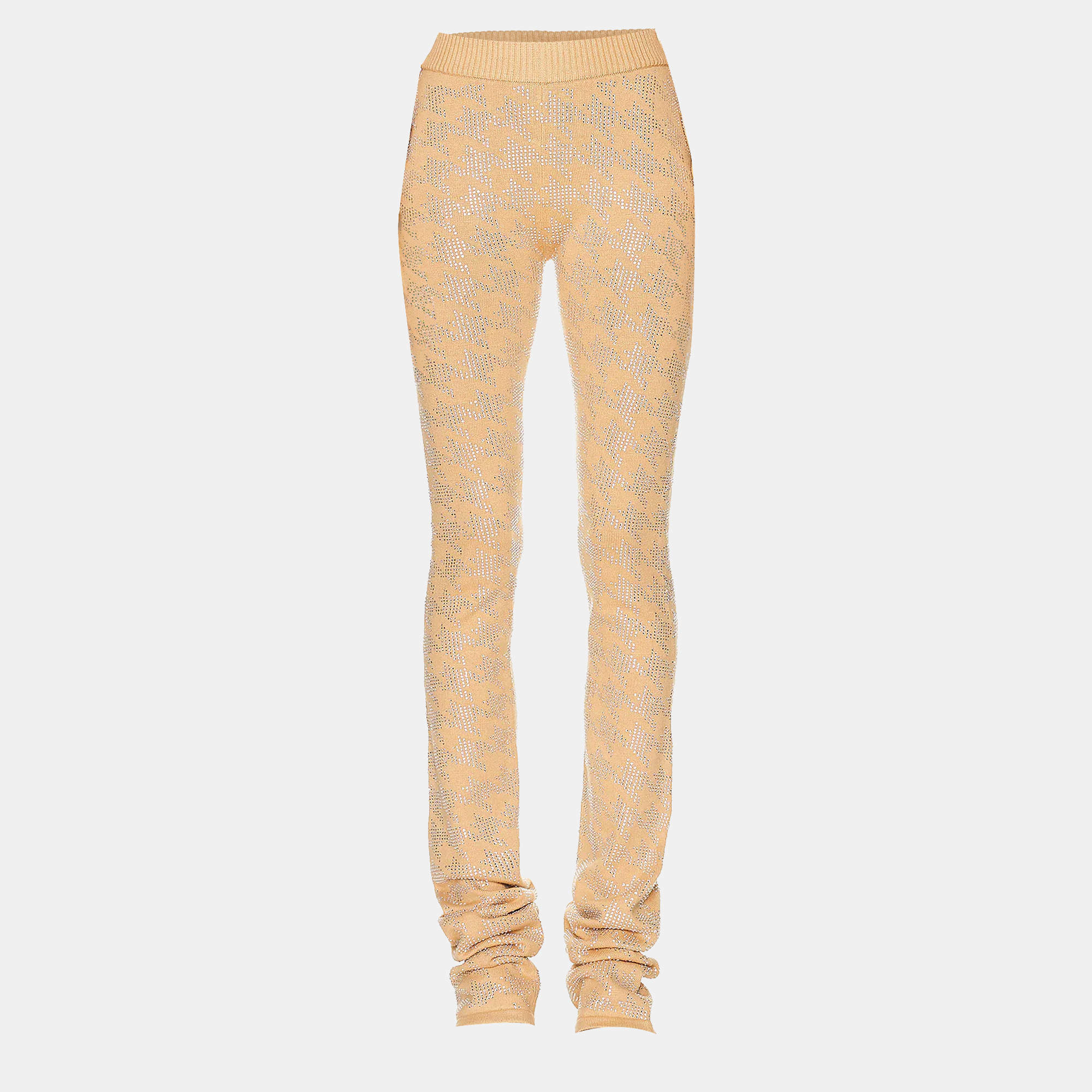 Retrofete Beige Rhinestone Embellished Rib Knit Desiree Sweatpants XS