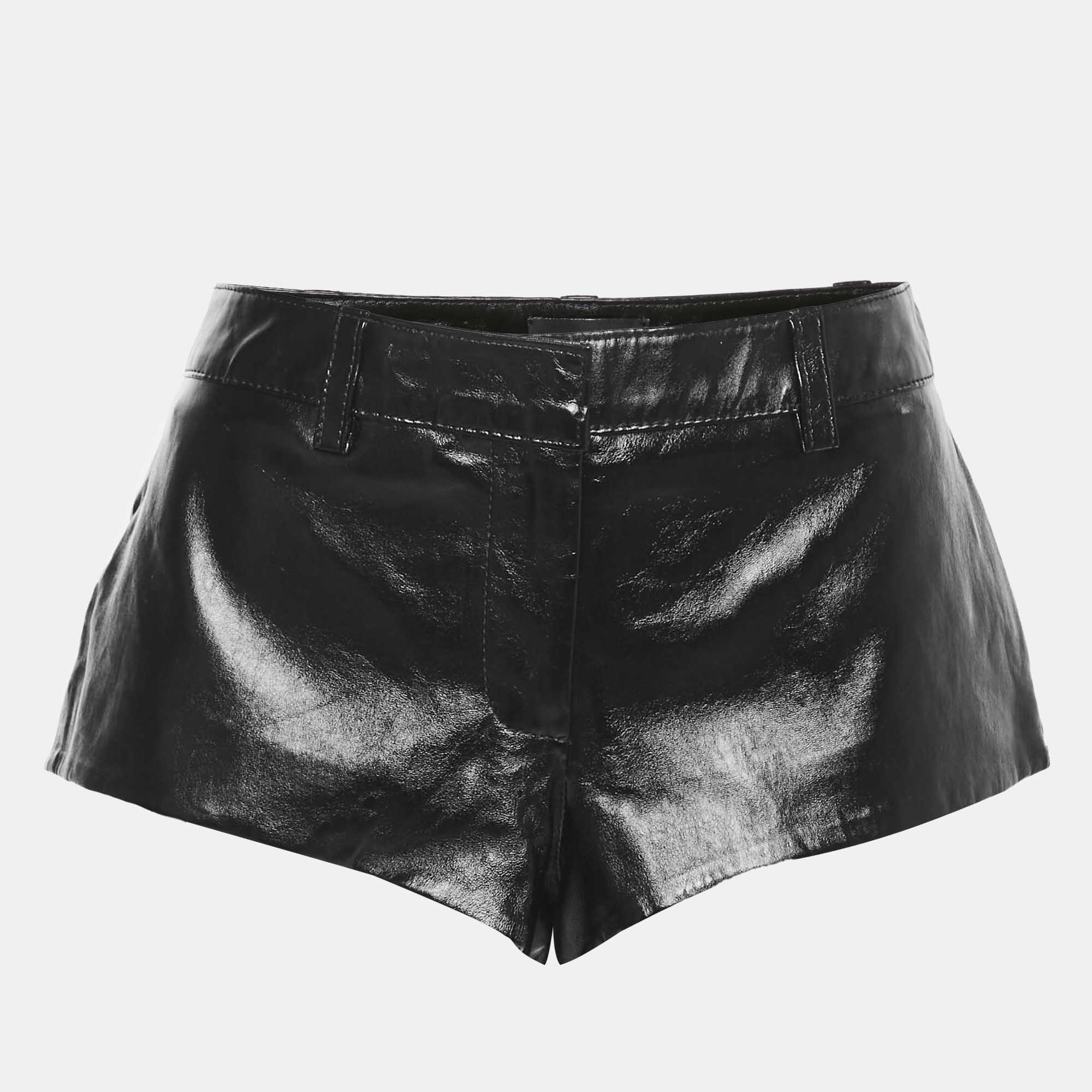 Pre Owned Retrofete Black Real Leather Hot Pants M