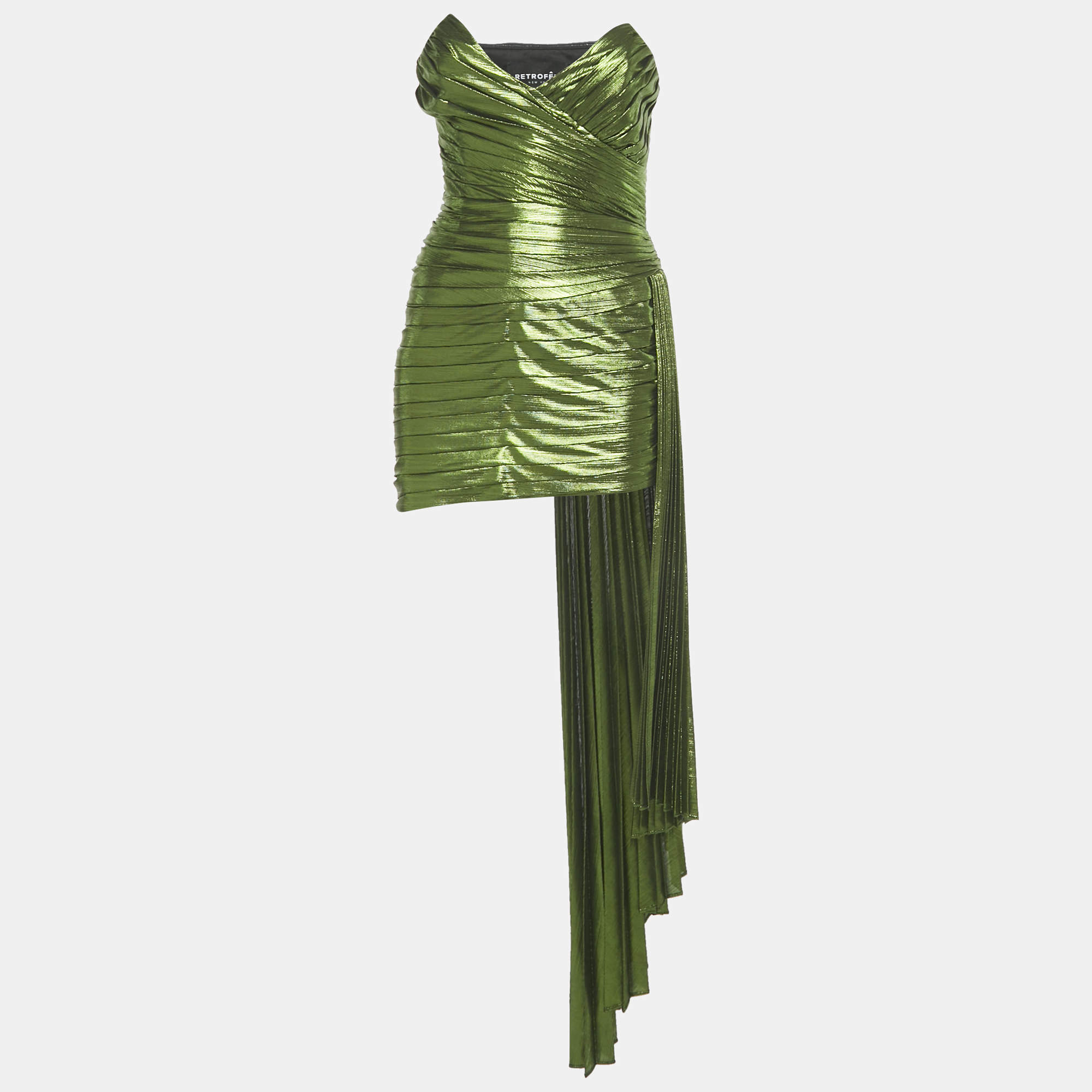 Pre Owned Retrofete Green Lamé Pleated Draped Waist Daniele Dress XS