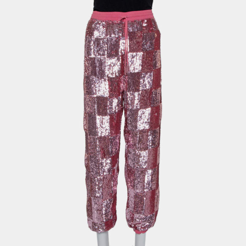 Retrofete Pink Sequin Embellished Chiffon Joggers L